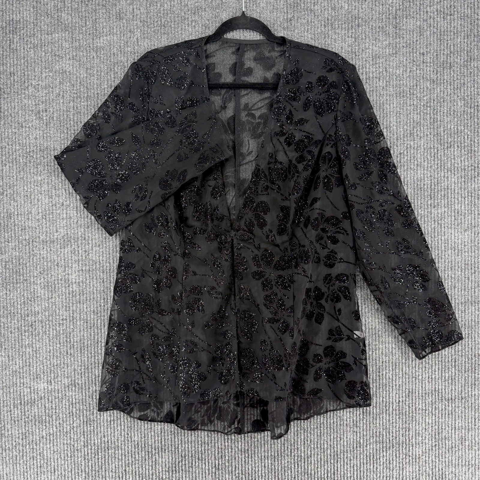 Vintage whimsy goth sheer glitter mesh cardigan fairy grunge black size 14 large