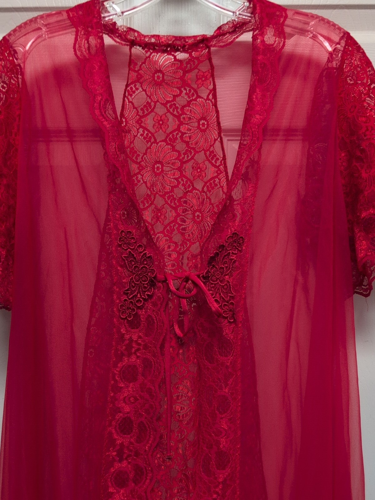 Vintage Lacey Sexy Longline Red V-Neck CoverUp Romantic Women’s 38