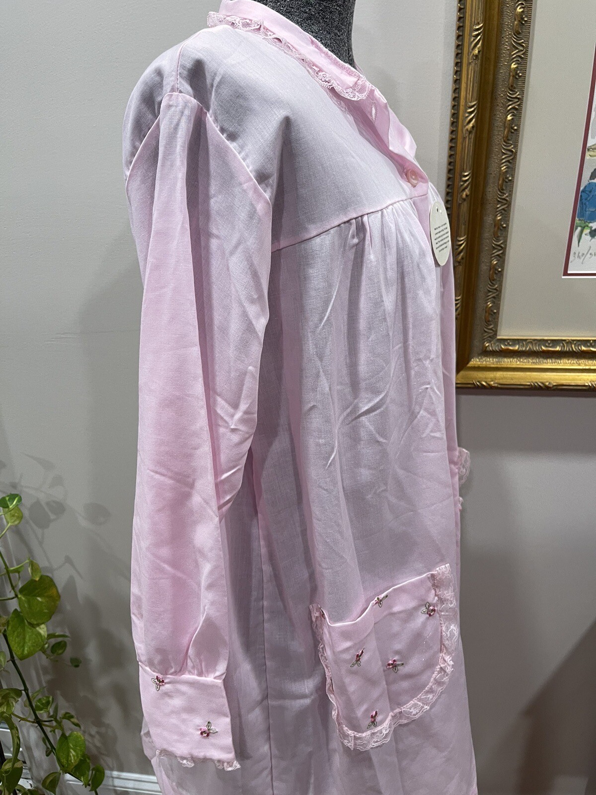 Vintage Katz Coat Never Press-NWT-NOS-baby Pink-embroidered Flowers-vtg Medium