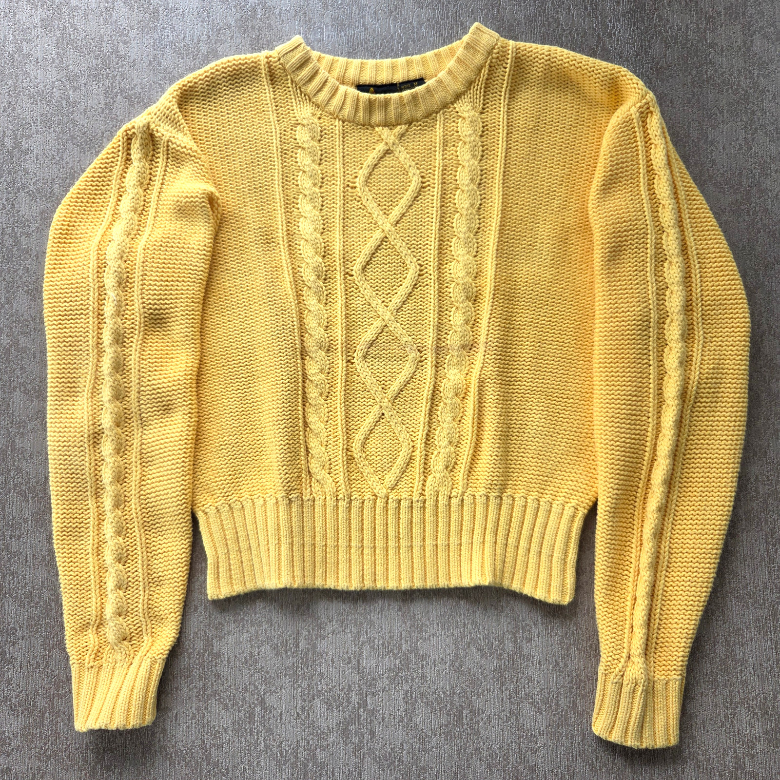 Vtg Bright Yellow Cotton Knit Sweater Cropped Liz Claiborne Sport PM MP S M
