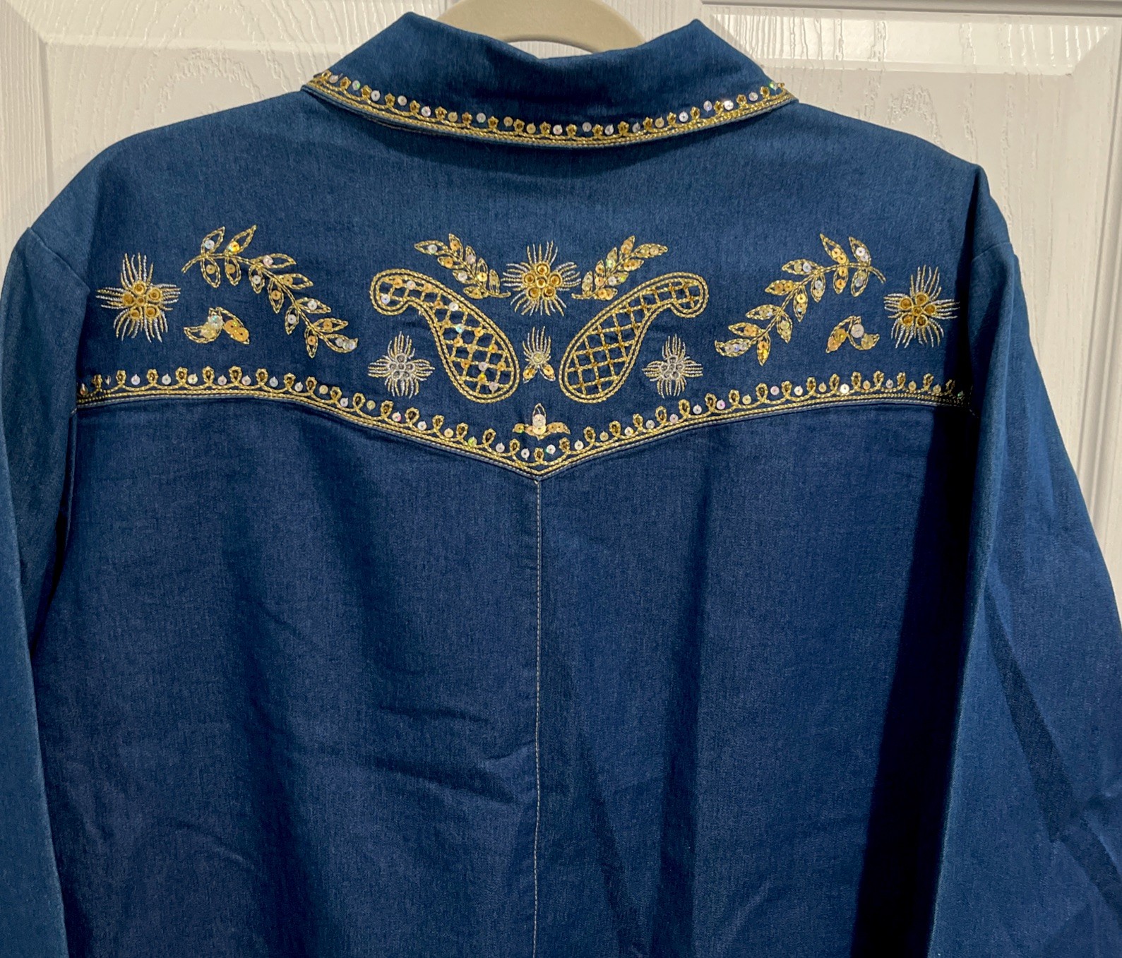 Victor Costa Occasion Vintage 1990s Jacket XL Blue Denim Embroidery Sequins NEW!