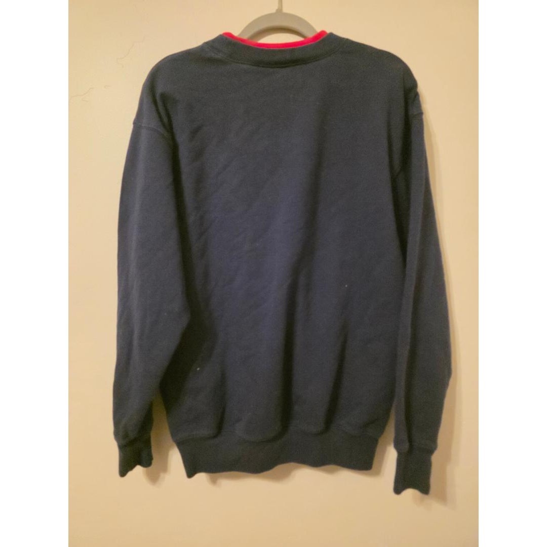 Vintage Dog Embroidered Sweatshirt Puppy Graphic Cozy Crewneck Navy Red Medium