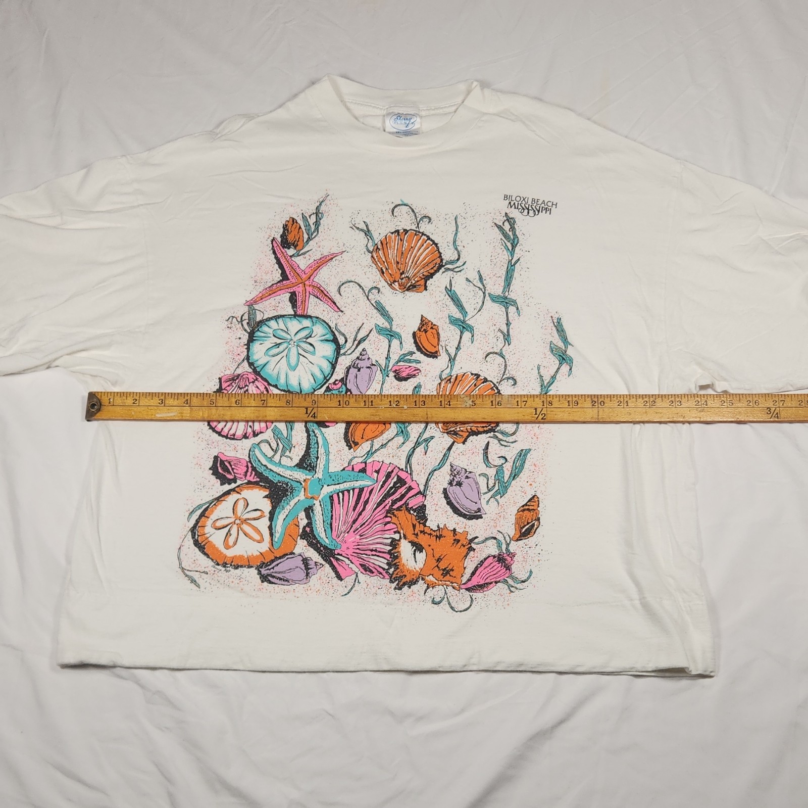Vintage 90s Biloxi Beach Mississippi T Shirt Sherry XXL 24×25 Ultra Boxy Cream