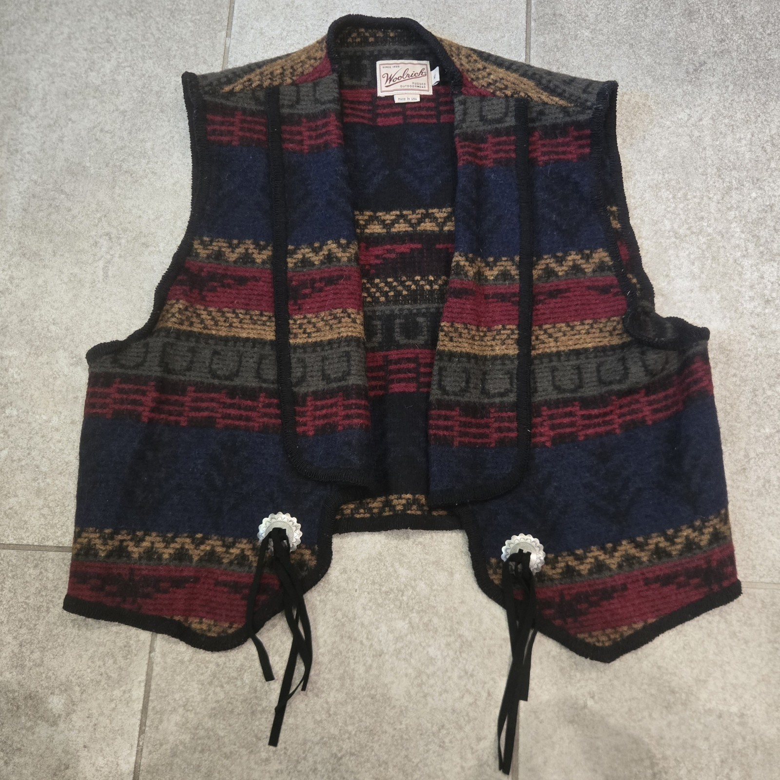 Vintage Woolrich Aztec Navajo Southwestern Vest XL Wool USA Waistcoat Western