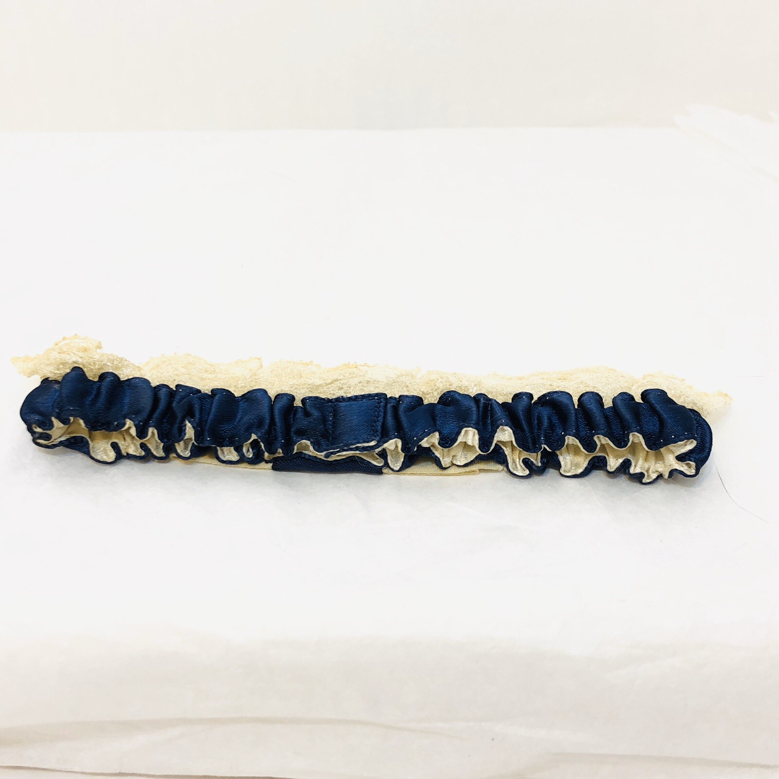 Vintage 1950s US Navy Wedding Garter Blue with Gold Anchors and Lace