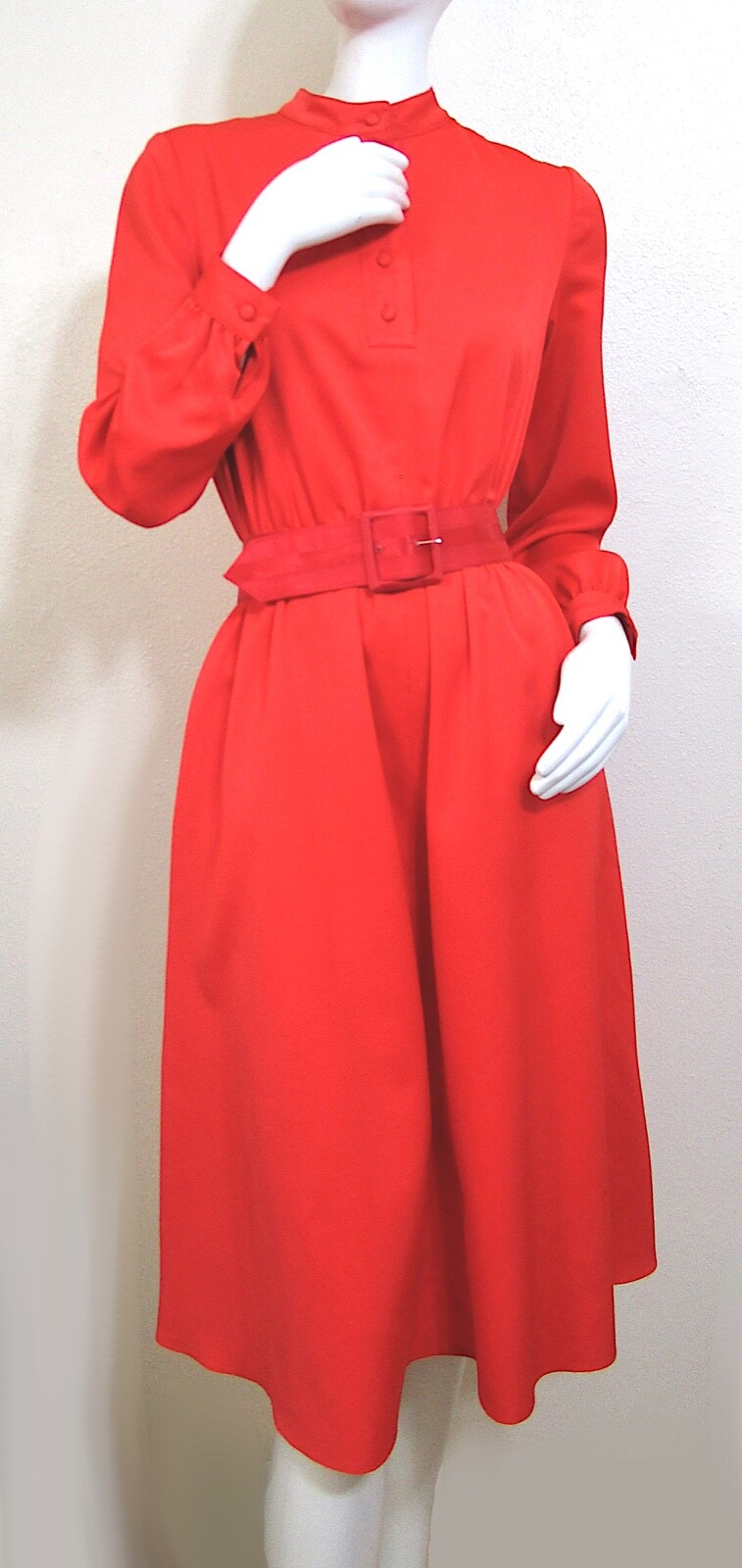 Vintage 70s Carlye Red Orange Mod Modern Mandarin Full Day Dress M 36