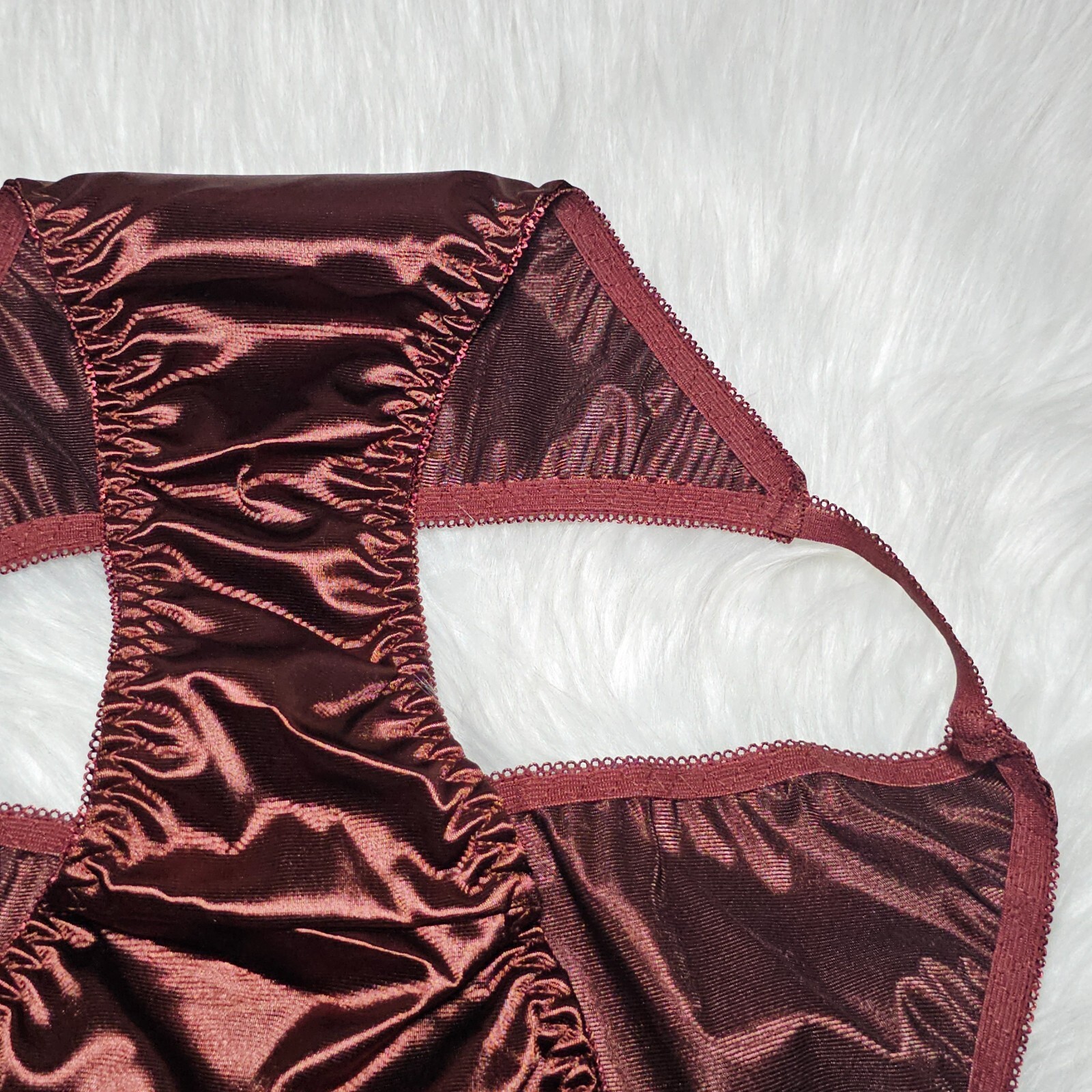 Vintage Glossy Satin Panty Sissy Brown String Bikini Brief Size 8-9 Hip 42-46″
