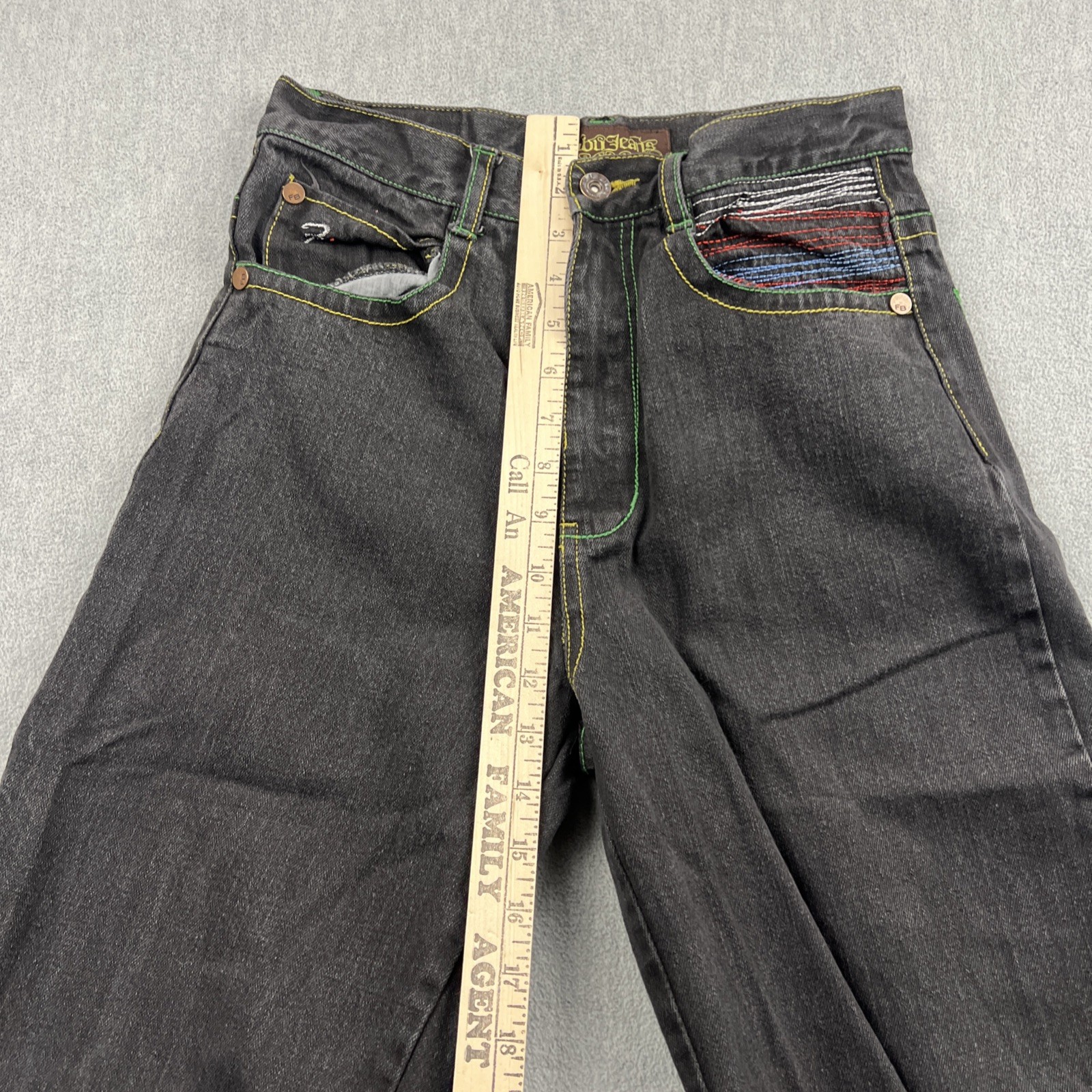 Vintage FUBU 90s Jeans Sz 16 (26×28) Distress Embroidered Pockets Baggy Skater