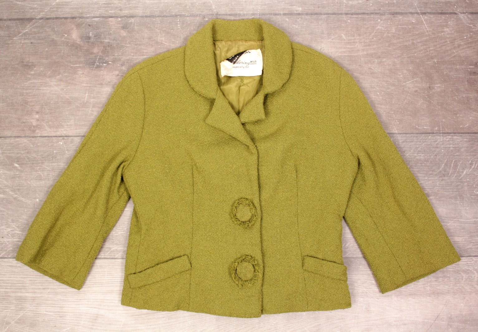 VTG Women’s 50s 2 Pc Chartreuse Wool Dress Suit XS/S 1950s Utah Tailoring Mills