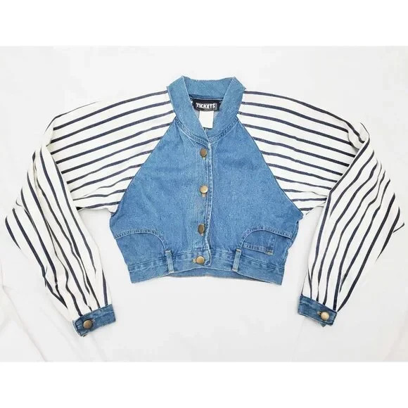 VTG 80s TICKETS Brand Cropped „UPSIDE DOWN PANT JACKET”. USA. S/XS.