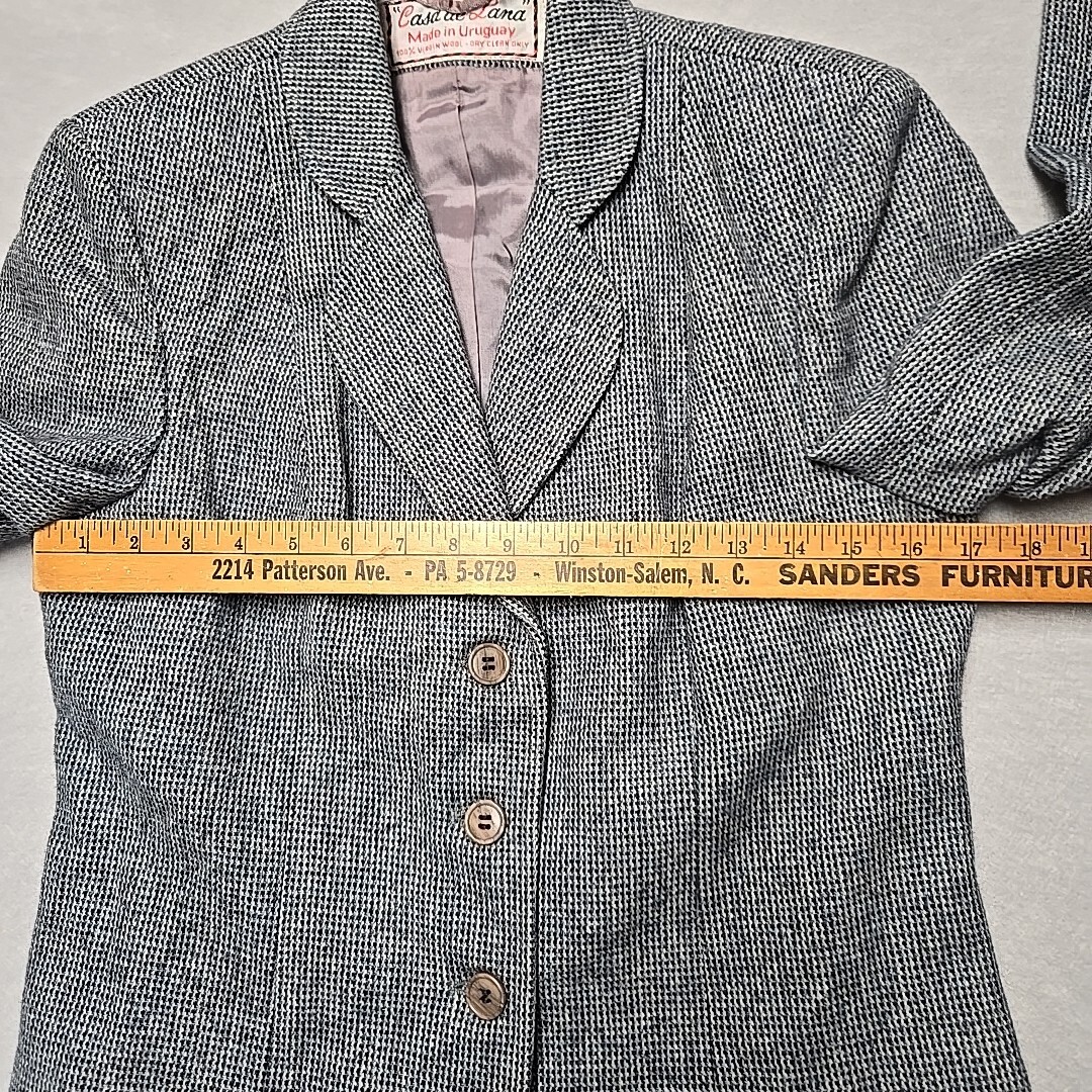 Vtg Skirt Suit Jacket Casa De Lana Checkered Black Virgin Wool 4/6 See Measures