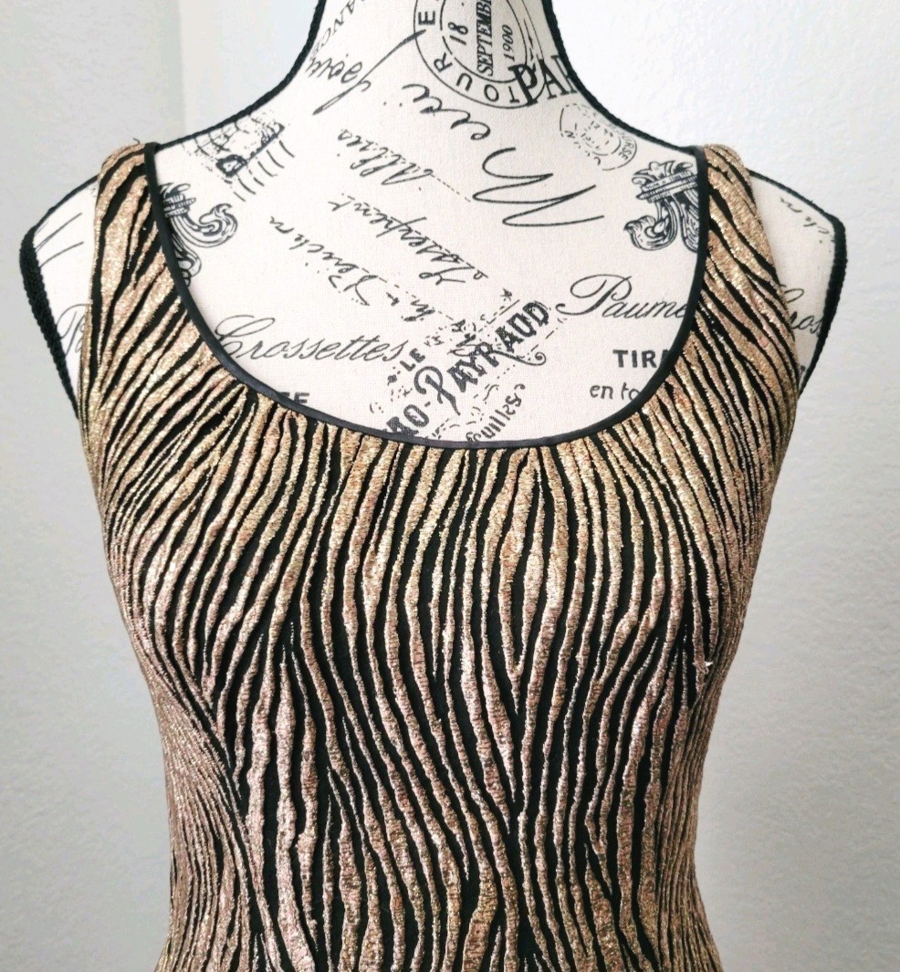 Vintage 60s 70s Cocktail Mini Dress Mod MCM Gold Lurex Animal Print Small Berlin