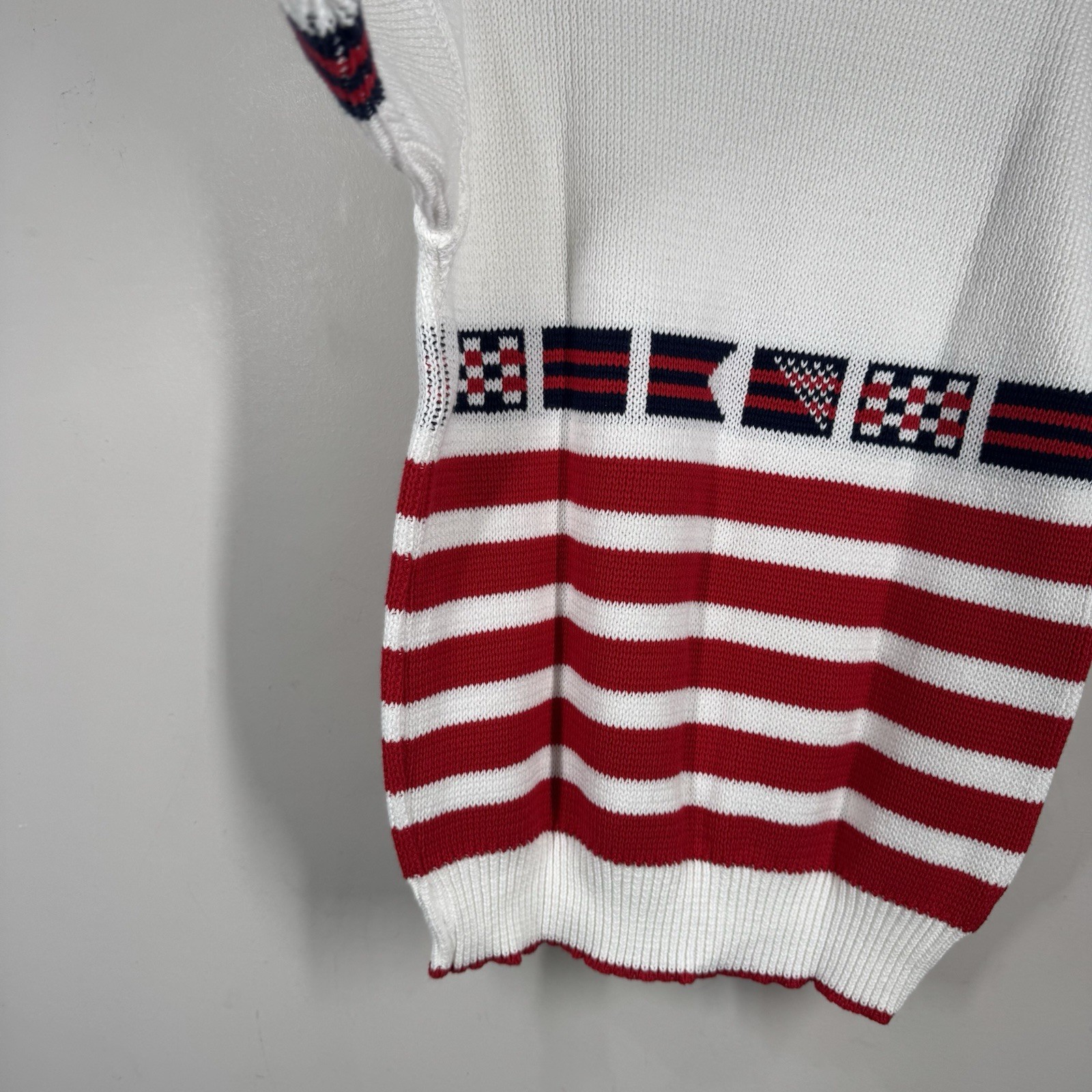 Sweater Loft Vtg Short Sleeve Nautical Preppy Knit Flags Cotton USA Sz S NWOT