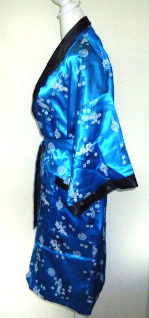 Unisex Asian Midi Kimono Embroidered Dragons Kimono Coverup Reversible O/S