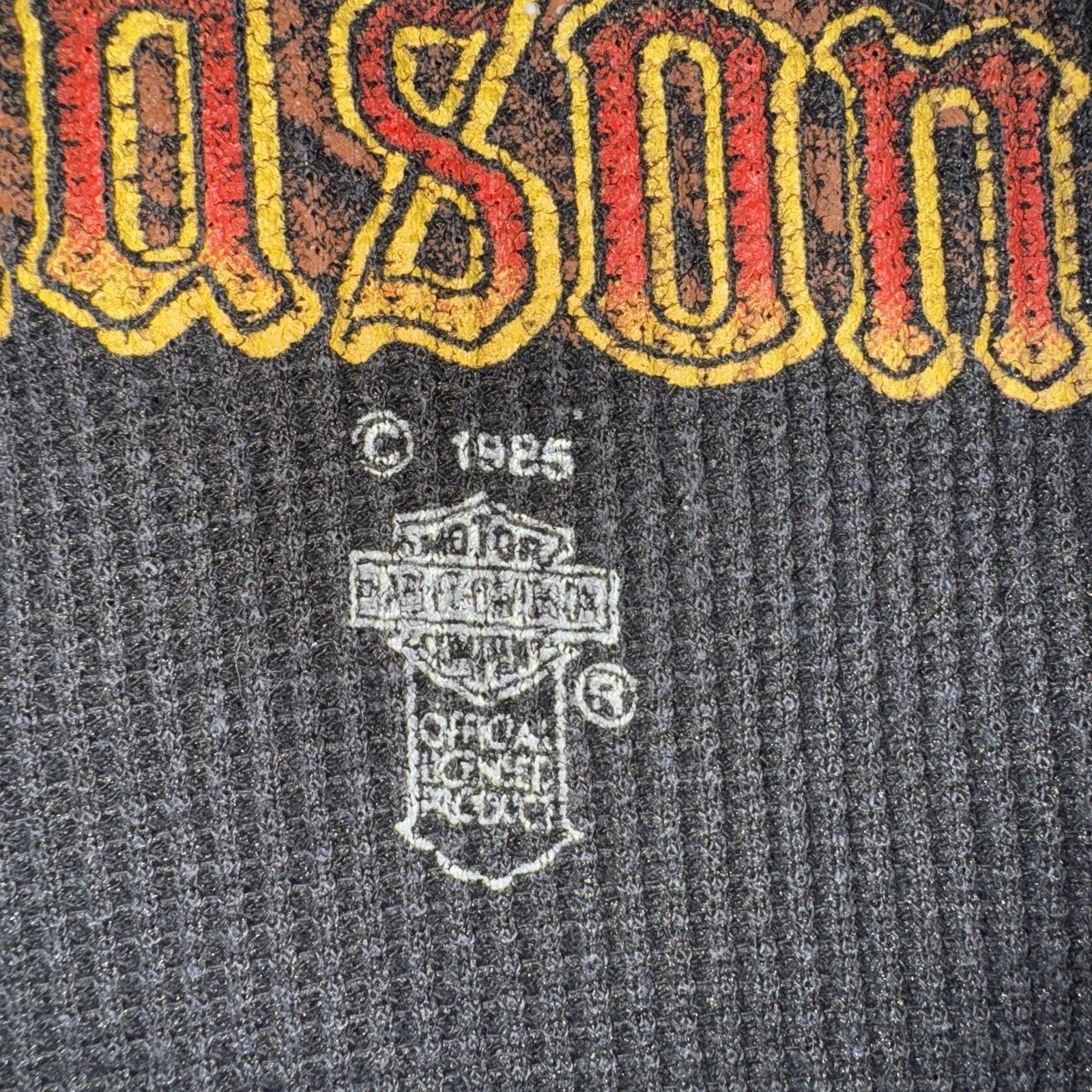 Harley-Davidson Motorcycle 3D Emblem Vintage 1985 Waffle Thermal Shirt Small