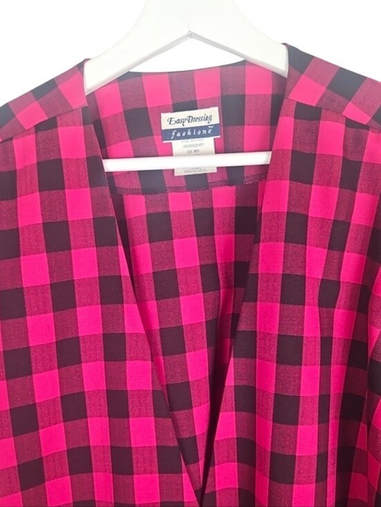 Vintage Late 80s Plaid Blazer Fuschia Pink Black Retro Classic 1980’s Work 22W