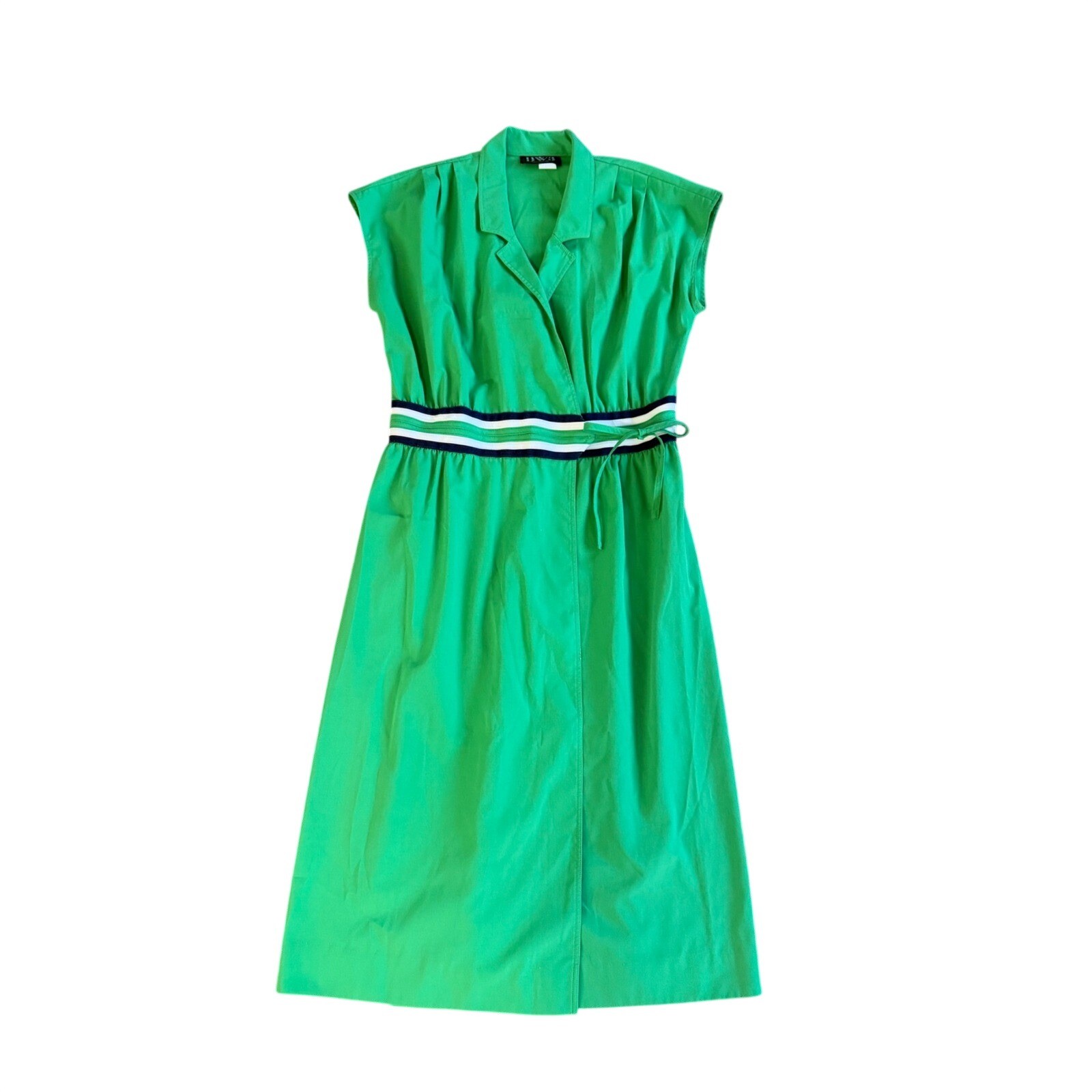 Vintage DW3 Fashions Wrap Dress Women Large Kelly Green Striped Waist ILGWU USA