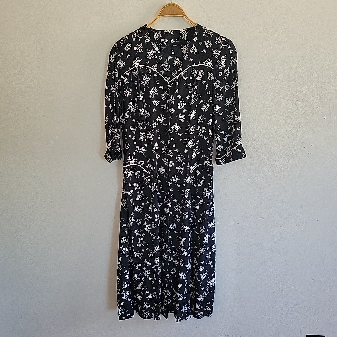 Vintage Caroline Wells Dress Black Butterfly Floral Boho Prairie Retro Western