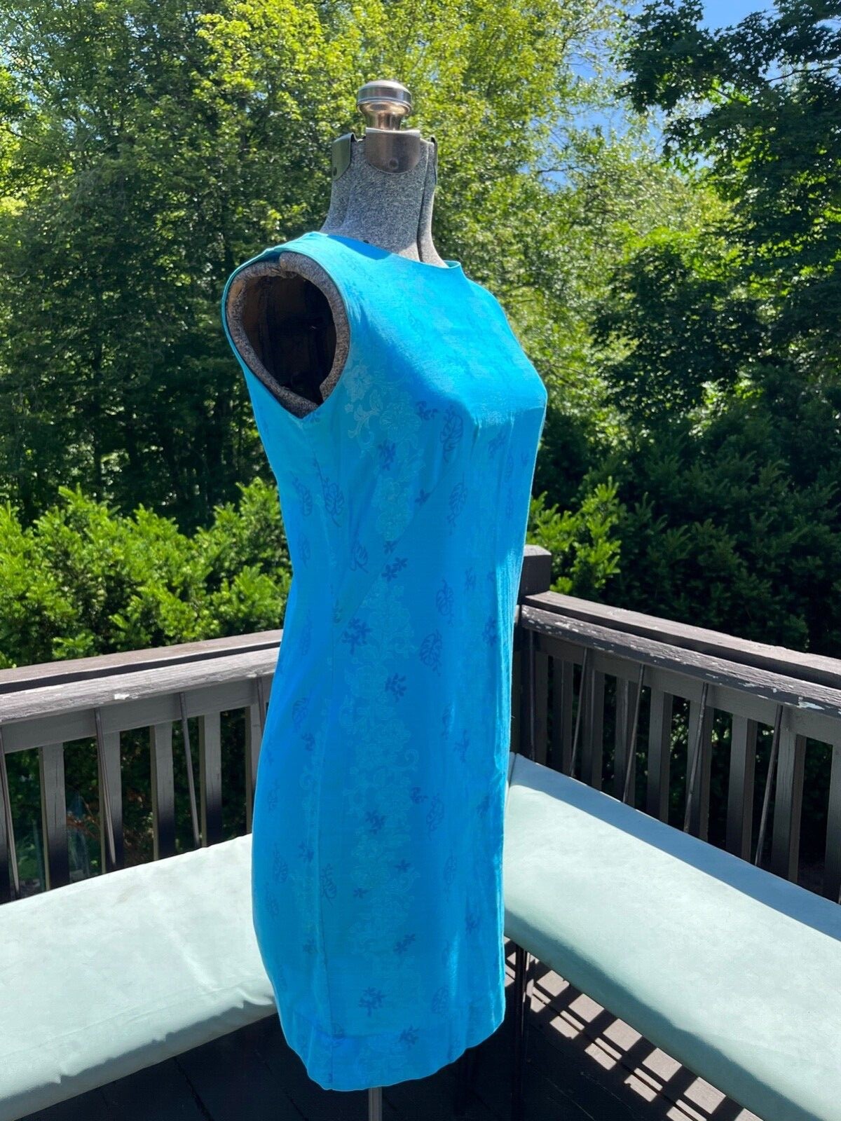 Vintage 1960’s MOD Royal Hawaiian Turquoise Blue Silk Cotton Mini Dress US 4-6 S