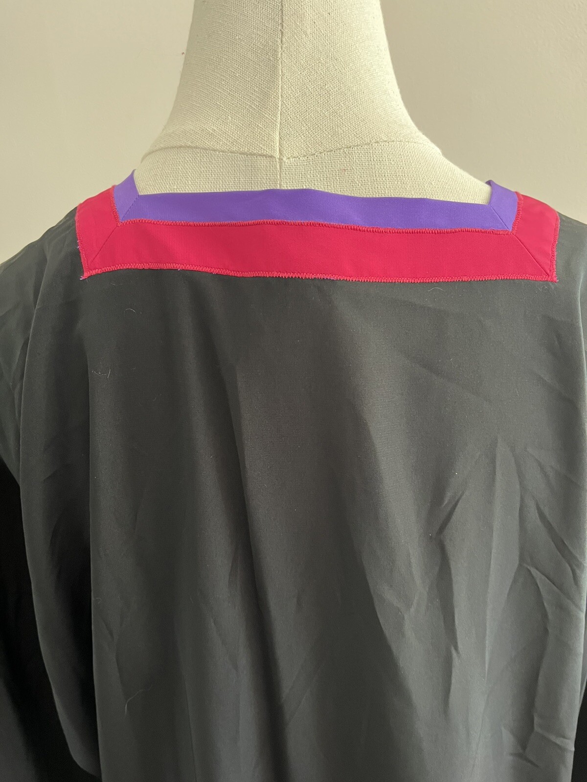 Vintage Designer Long Caftan Bill Tice Slinky Black w/ Pink Purple Beads Pockets