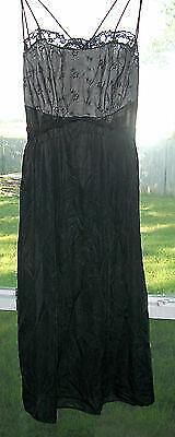 VTG LORRAINE NEGLIGEE BLACK SHEER SPAGHETTI STRAP NIGHTGOWN DRESS UNDERWEAR SLIP