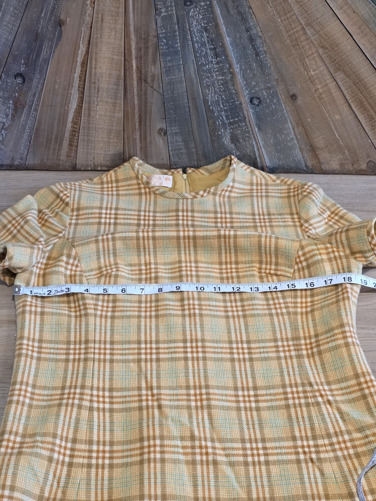 Vintage Pendleton Plaid Yellow Wool Shift Dress Vintage Size 16 Modern Size 8-10