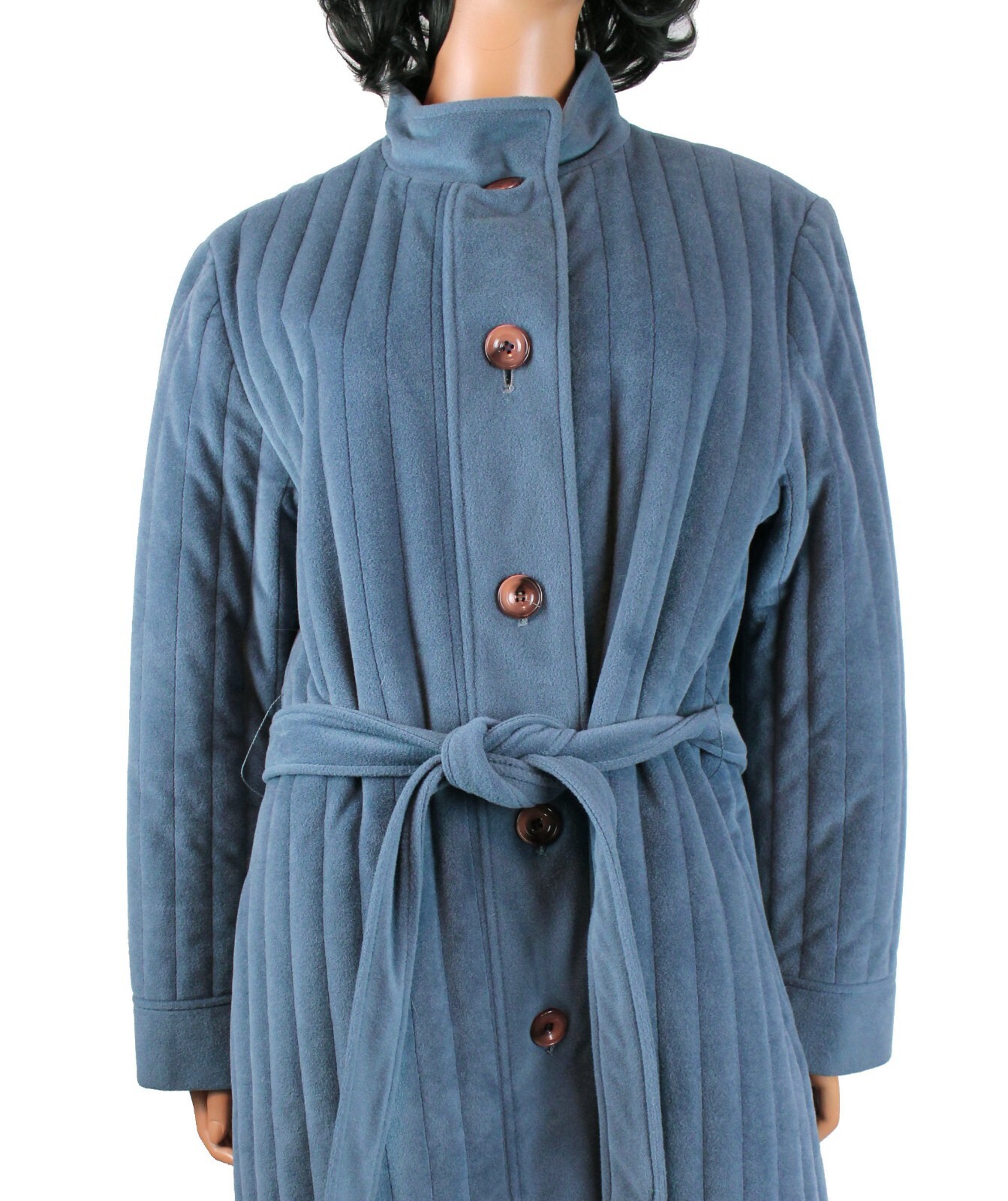 Vintage Trench Coat Sz M 80s Bromleigh Blue Quilted Long Velvety Velour Jacket