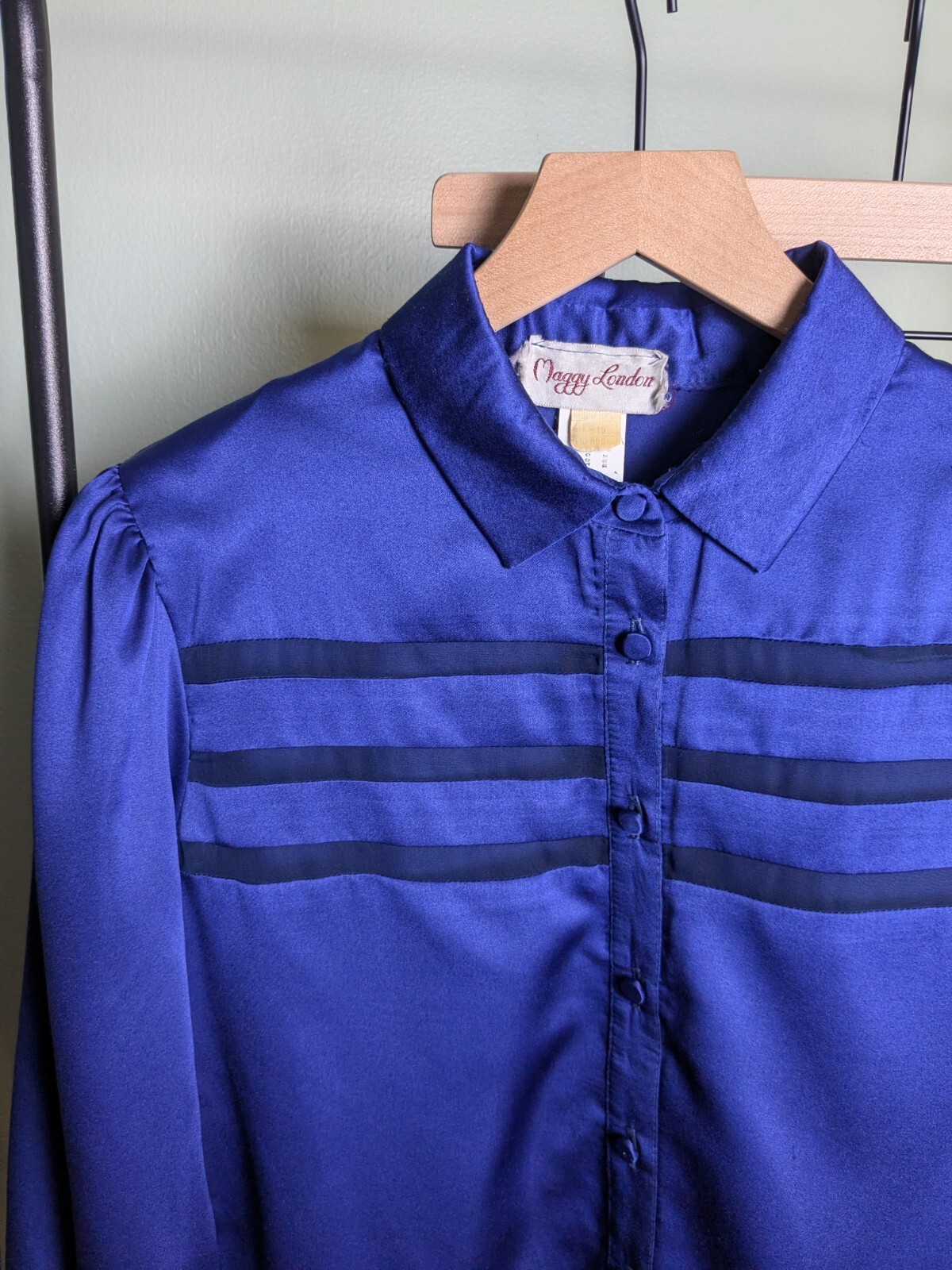 Vintage Maggy London 2 Piece Silky Blue Pajama Set