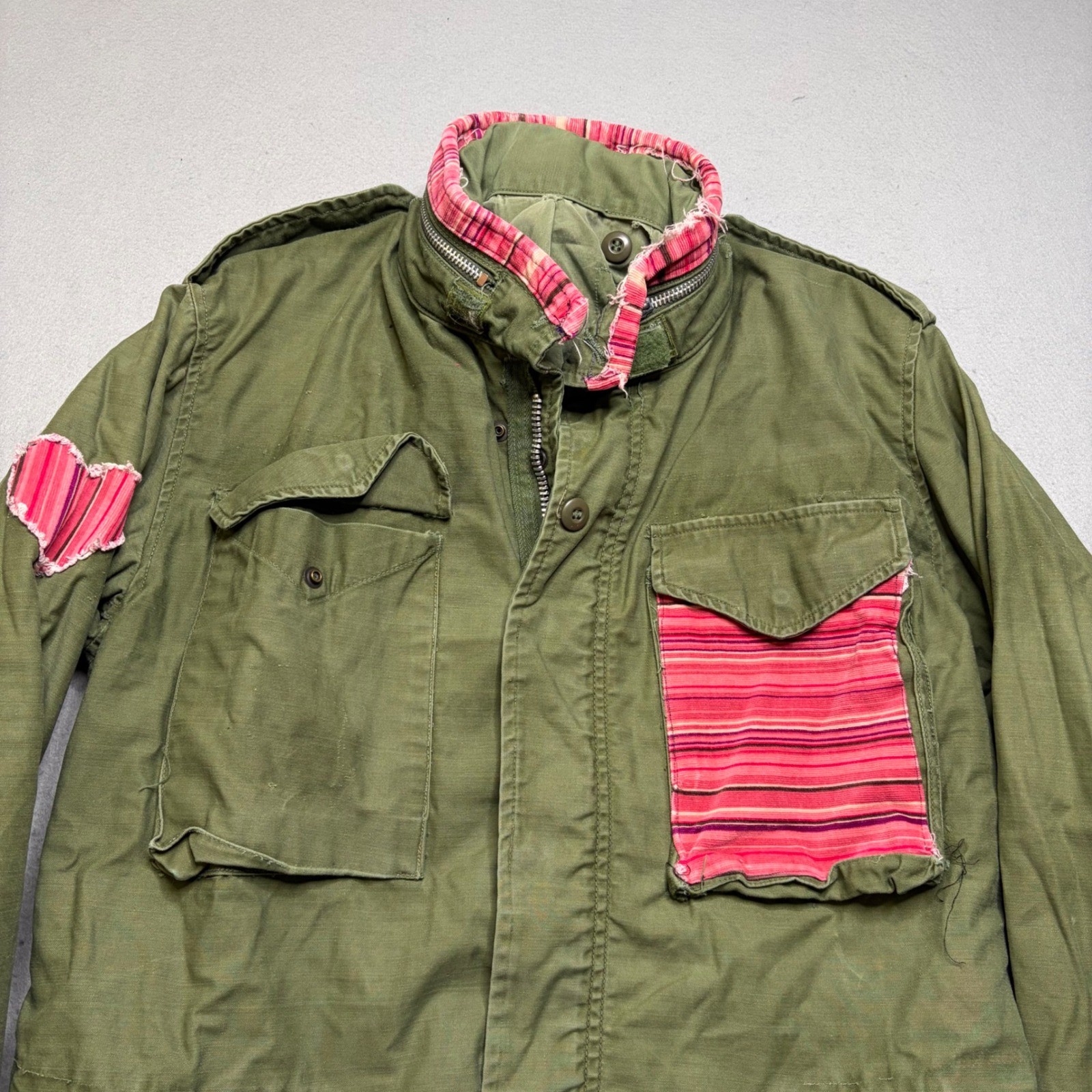 Vintage Military Field Jacket Women M Olive Green Patchwork 90s Distressed M-65