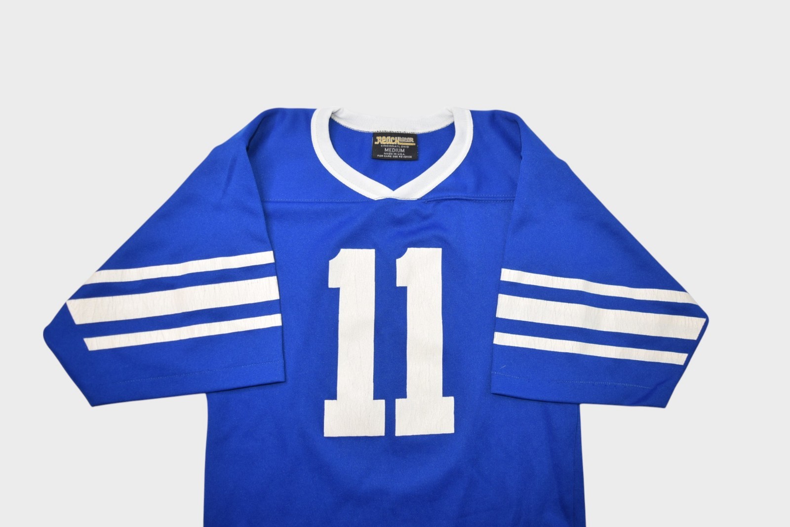 Vintage 80s Jersey Womens S Blue Striped Sports Reachwear Made in USA Football