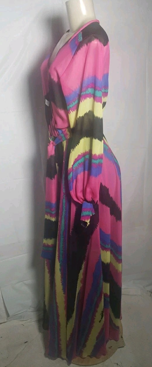 Vintage Sexy Diva Maxi Dress Small Sheer Multicolor Women Long Sleeves Pullover