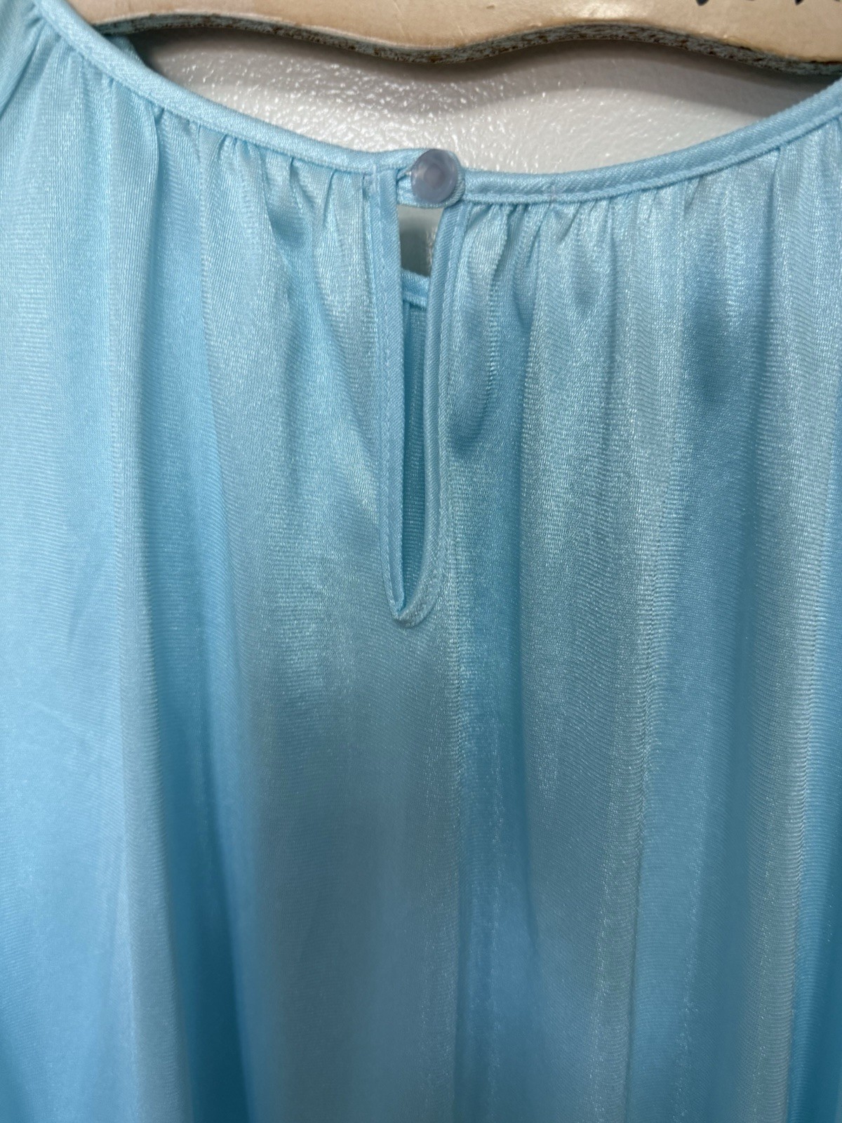 Vtg Nightgown Short Flutter Sleeve Sweep JCP Silky Nylon Pool Blue XL 1X 42 44 +