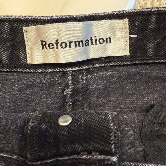 Reformation Black Denim Mini Skirt Sz 28 Pacific Wash Studs Goth Festival EUC