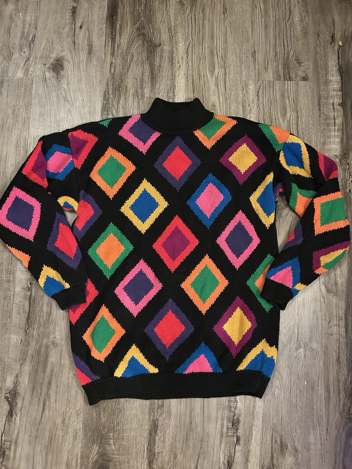 1980s Rafaella Argyle Harlequin Style Knit Pullover Sweater