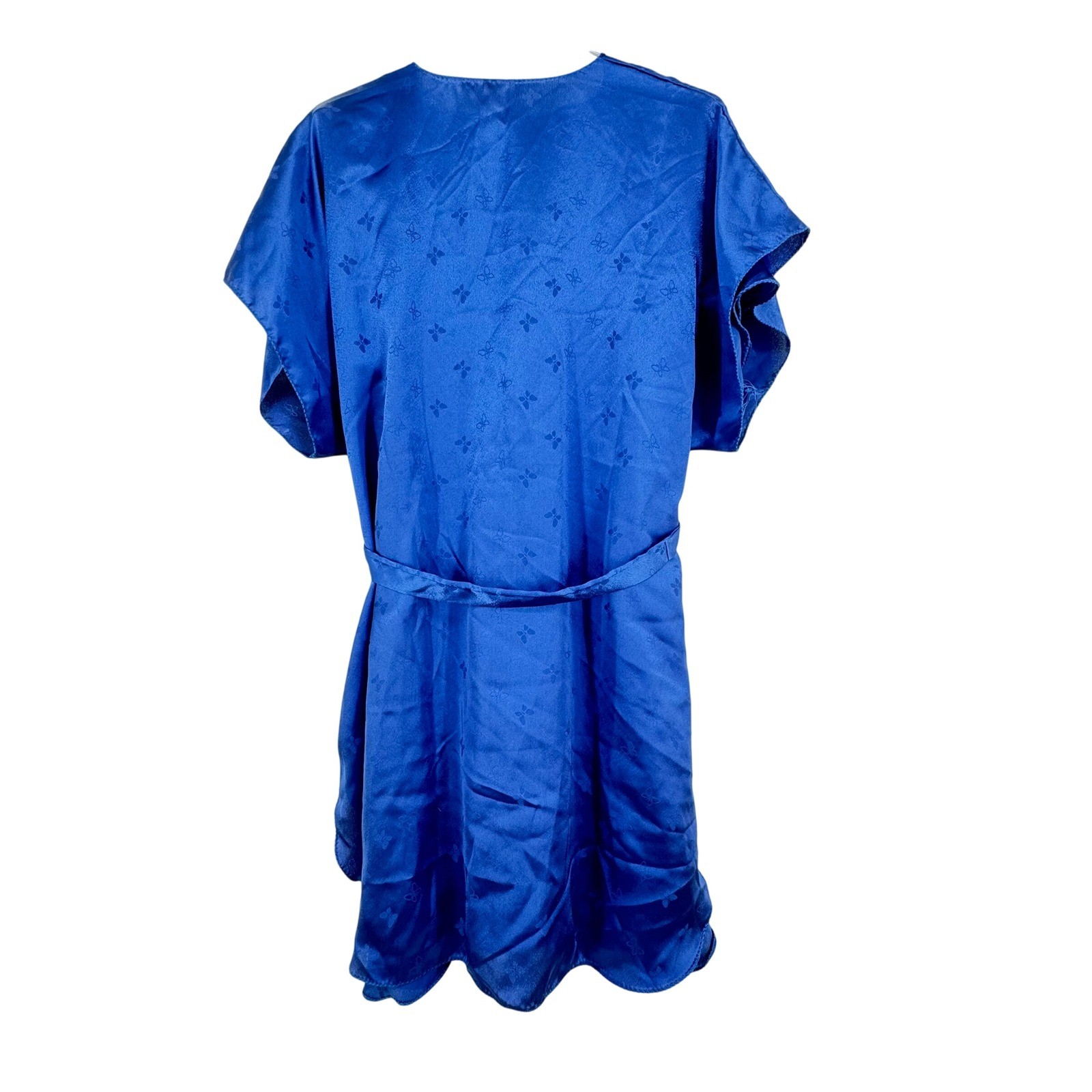 Vintage Parisian Maid Royal Blue Butterfly Satin Nightgown and Robe Set Size S