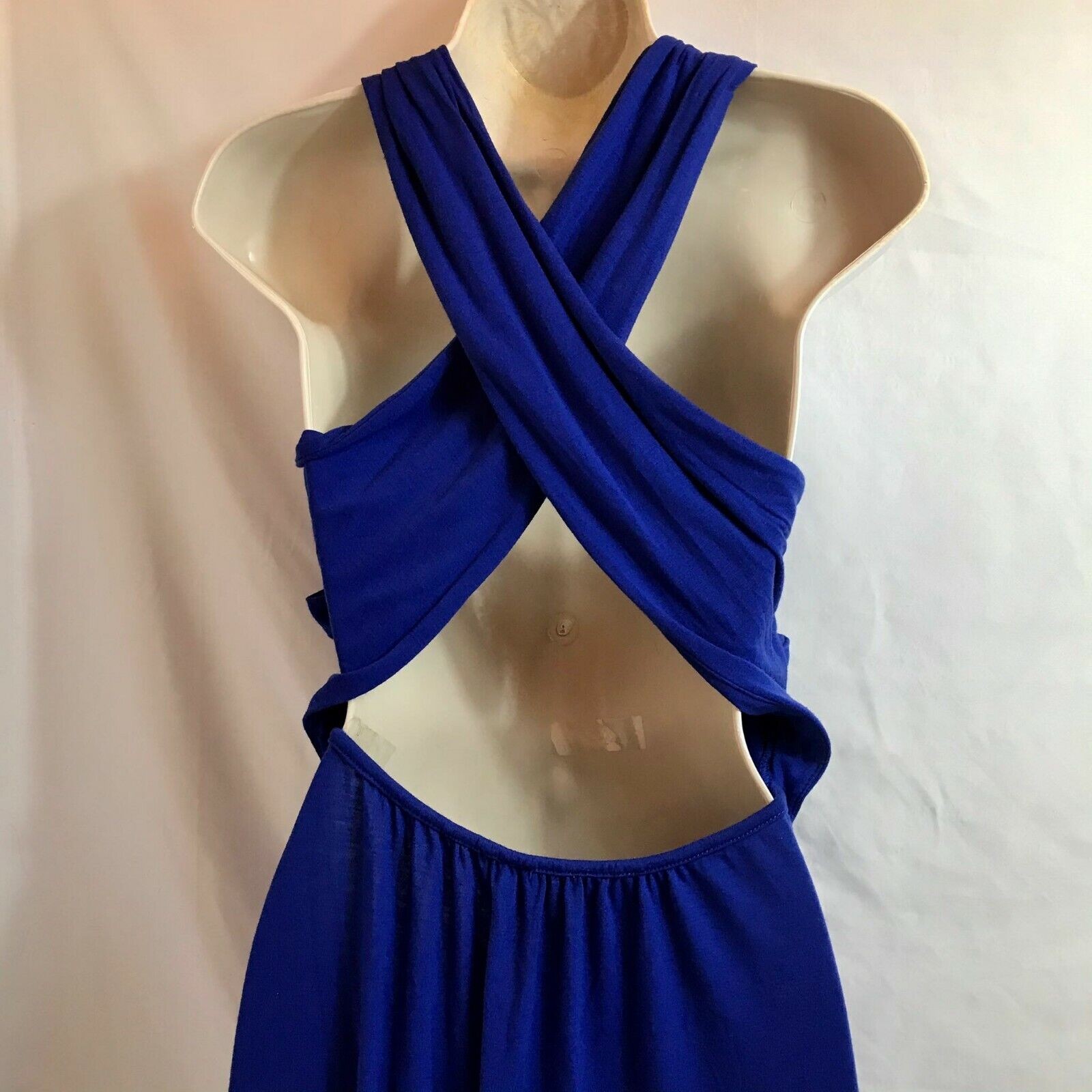 Poof Couture Dress Womens M Crisscross Maxi Electric Blue Long Slit Glamcore