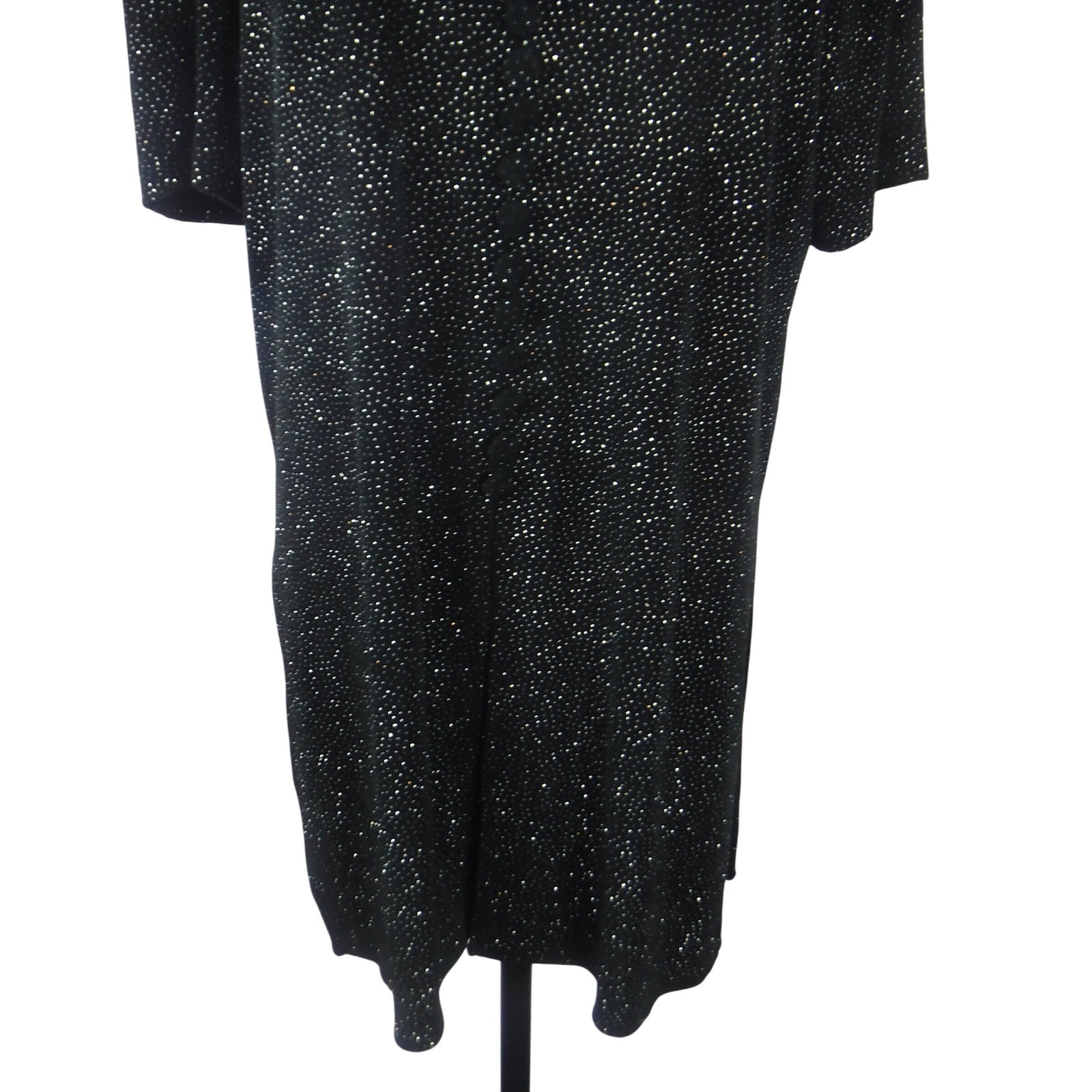 JBS LTD Vintage Black Silver Metallic Knit Tunic Top Short Sleeve Crew Neck 12