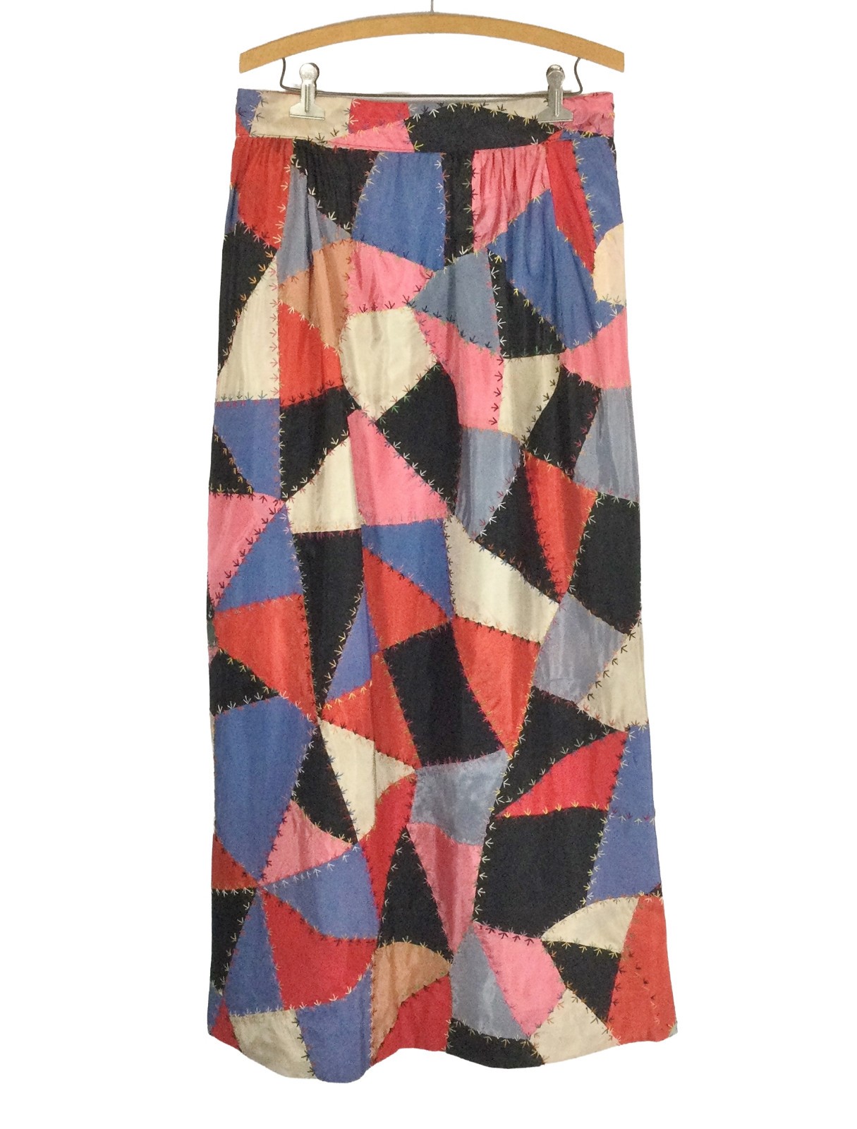 vtg 60S 70S ANTIQUE PATCHWORK CRAZY QUILT EMBROIDERED dress SKIRT 32 cottagecore