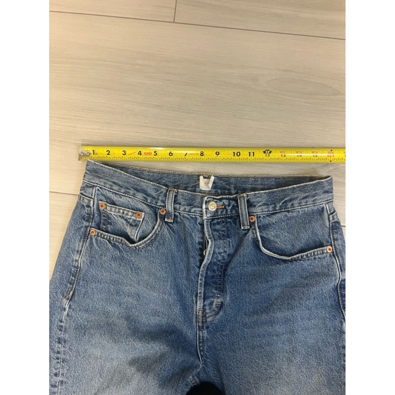 Topshop Wide Leg Jeans Blue Denim 31×32 Distressed Knee High Rise 90s