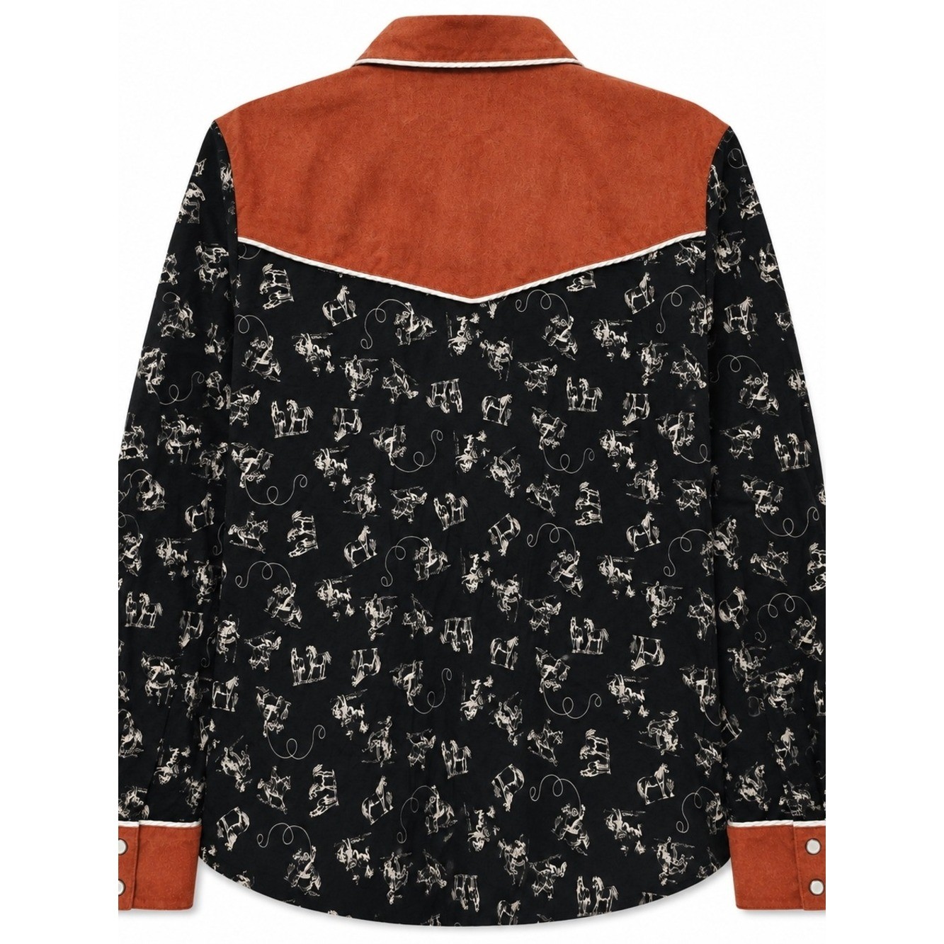 Cruel Denim XL Western Horse Print Snap Shirt Faux Suede Yoke Cowgirl Rodeo