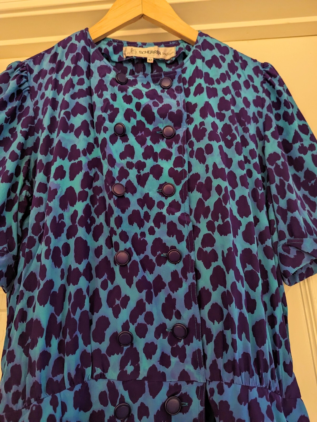 Vintage Jean Louis Scherrer Boutique JLS Animal Print Blouse Blue/Purple 42