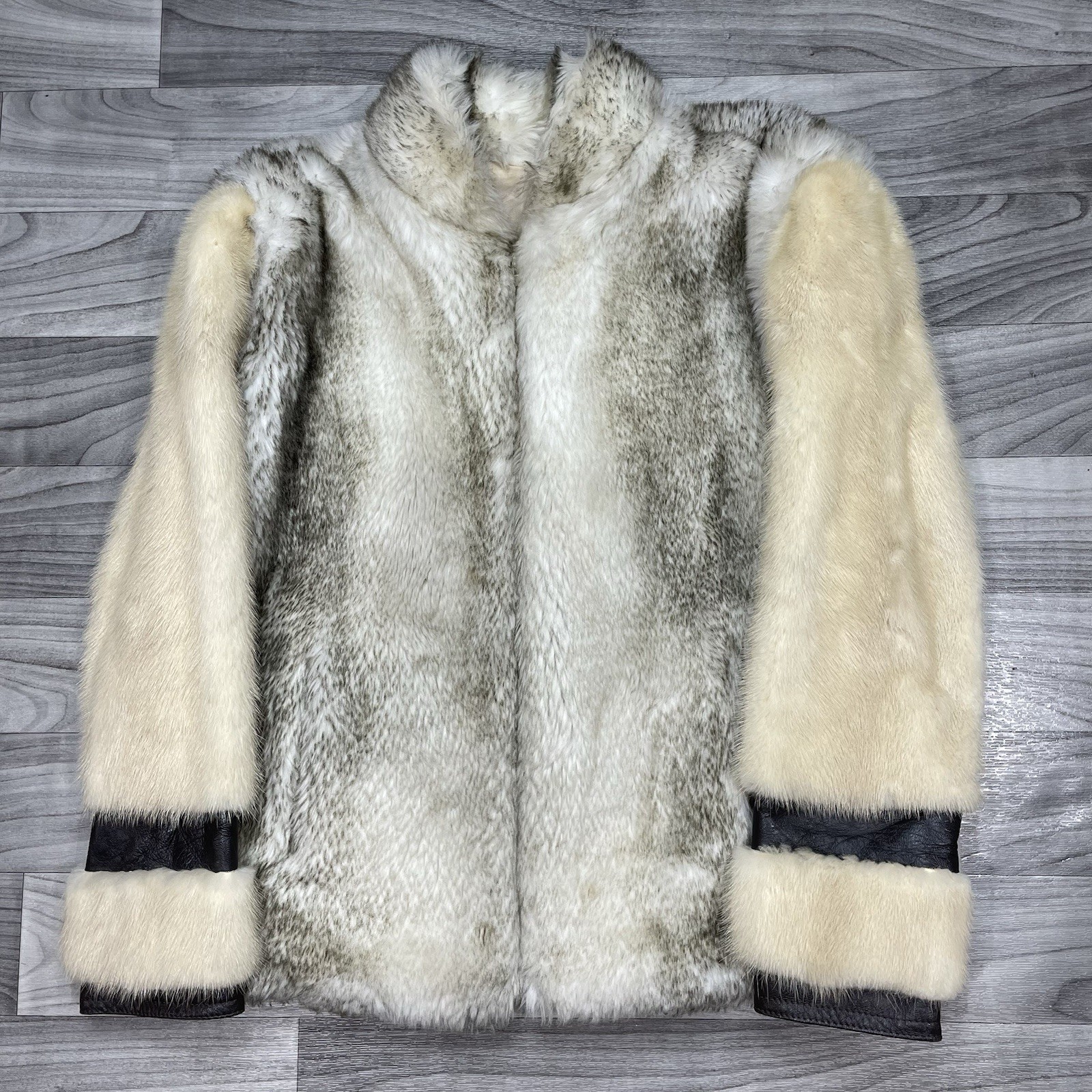 Vintage 70s Faux Fur Trim Coat Womens M Mink Fur Leather Sleeves Tan Hippie Boho