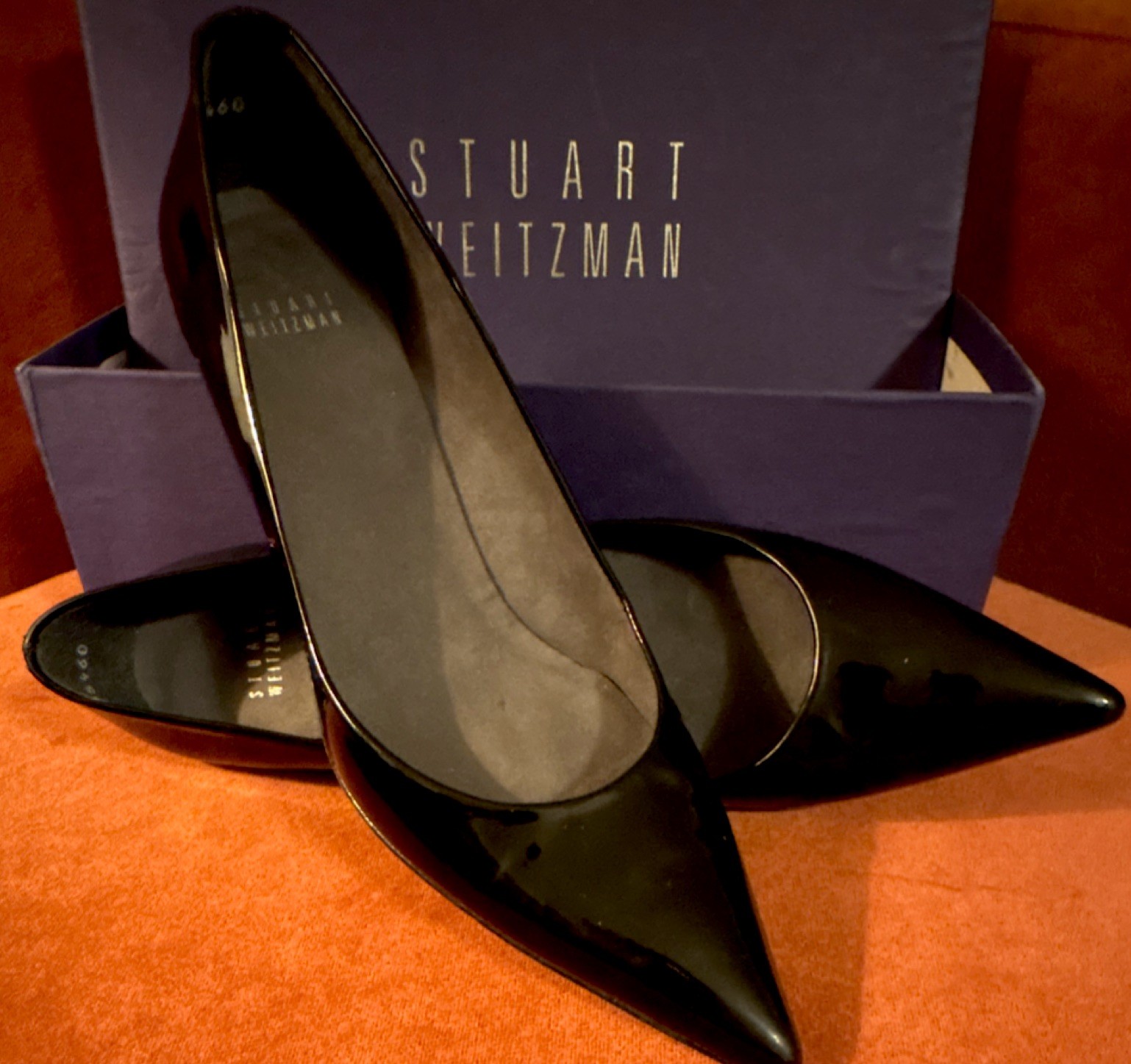 Stuart Weitzman Black Patent Leather Solid Pointed Toe Slip On Pumps 9