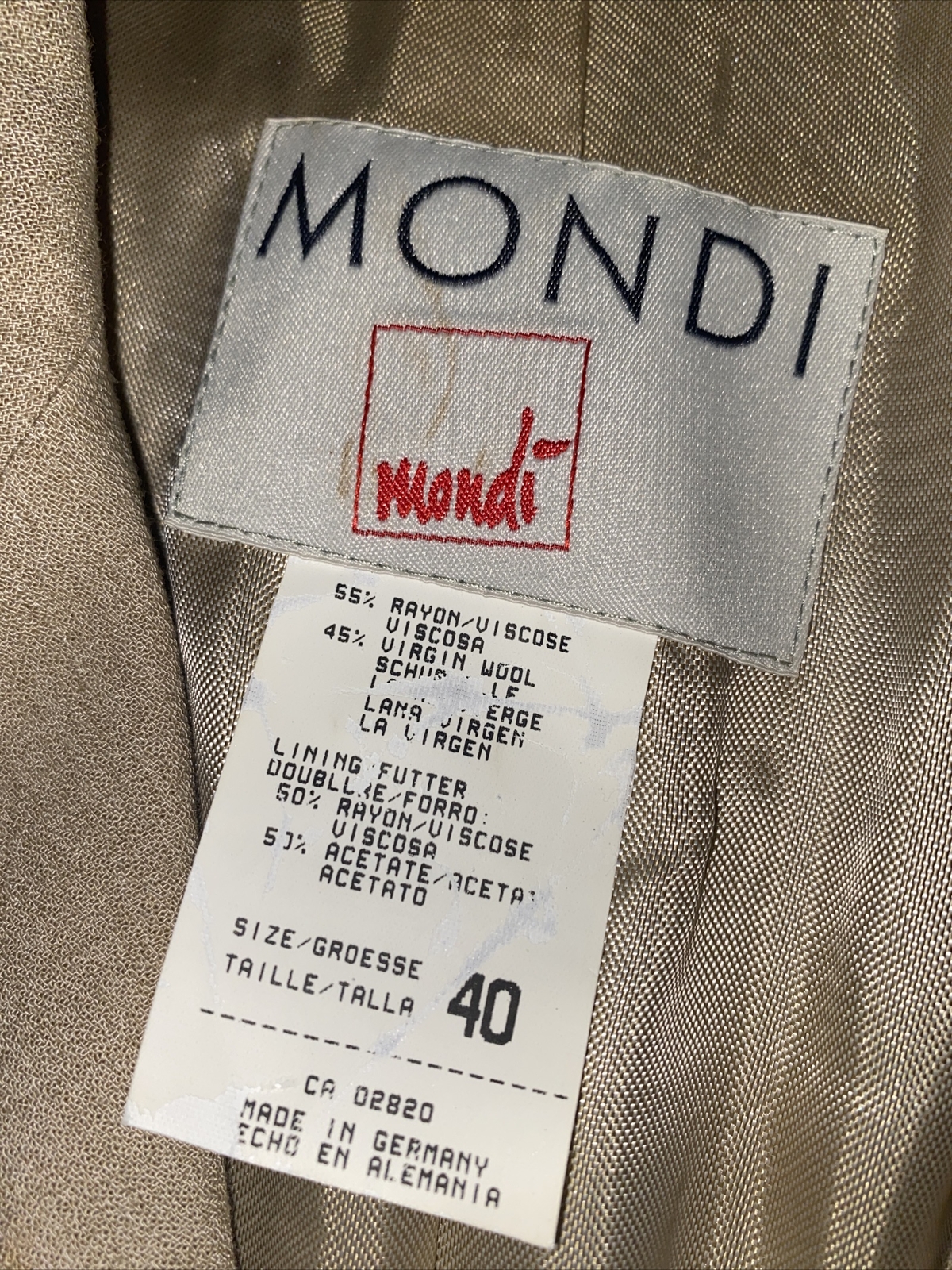 Mondi Vtg Beige Blazer Suit Jacket Military Safari Uniform Womens EU40 US8 Wool