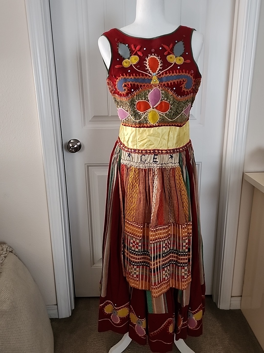 Vntg. 60’s Handmade, Handsewn Embroidered & Beaded Midi Length Broadway Used