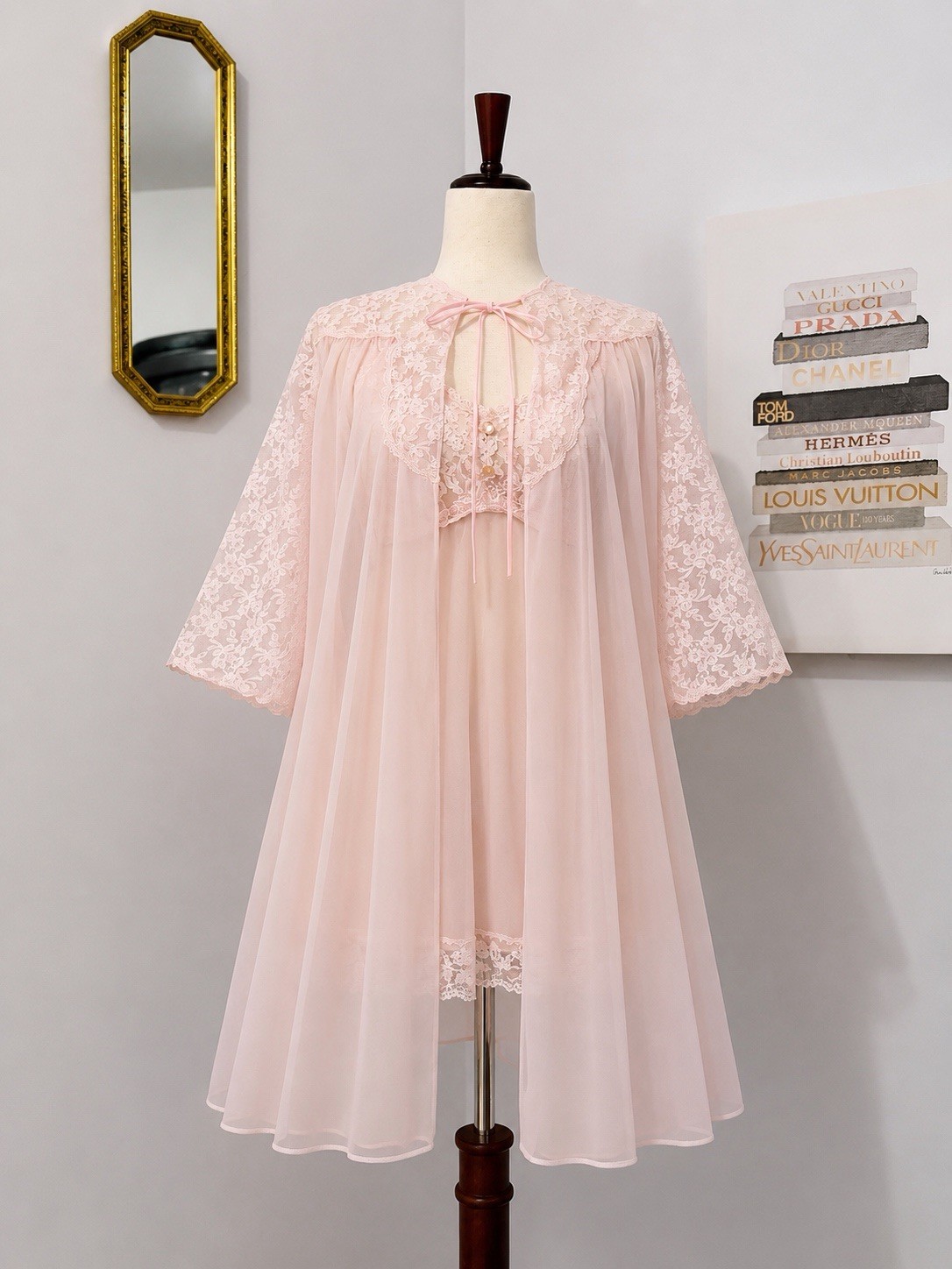 Vintage 1960’s Pink Chiffon Babydoll Nightgown And Peignoir Size Small