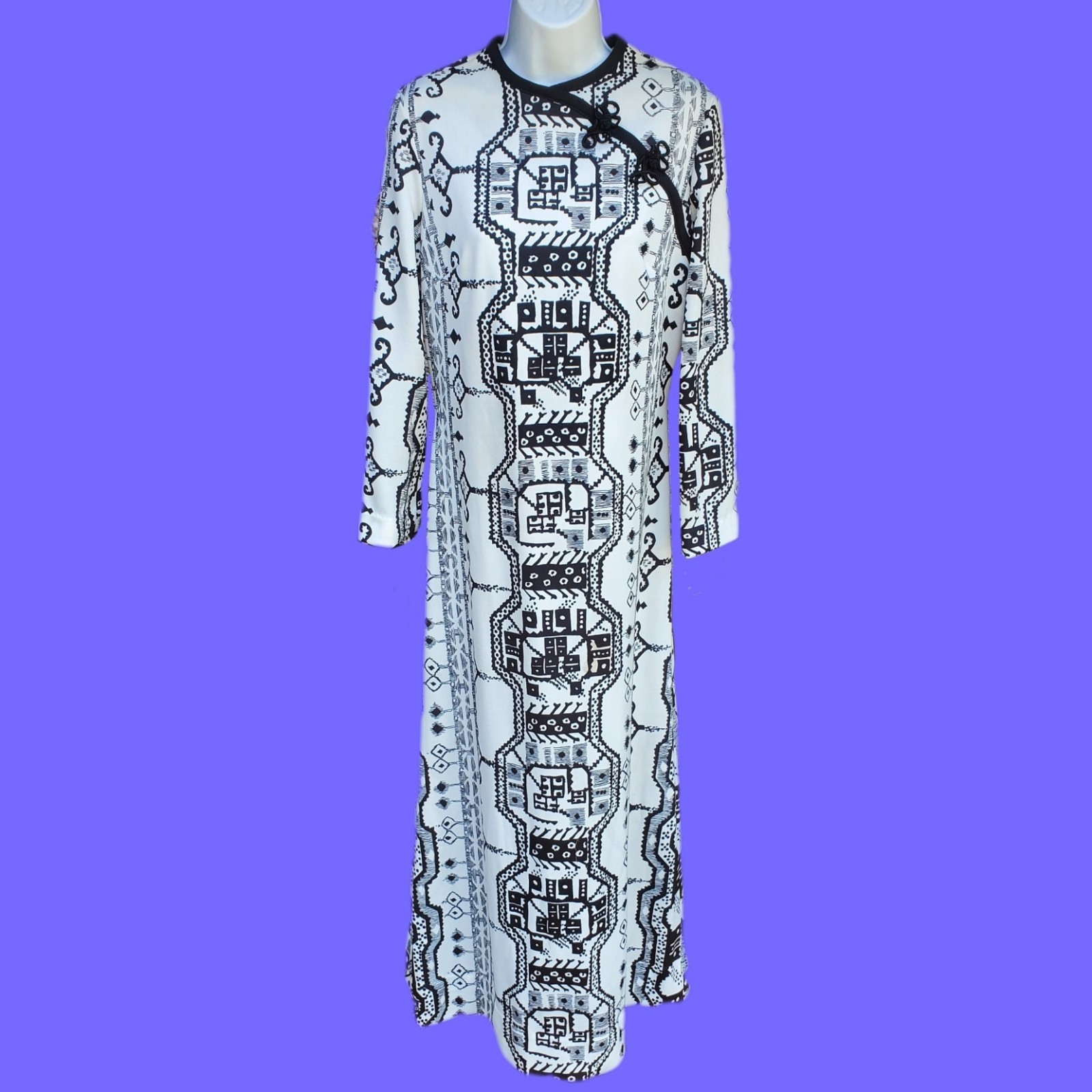 VINTAGE 70’s LADY BLAIR Psychedelic Geometric Cheongsam Caftan Dress Hippie Boho