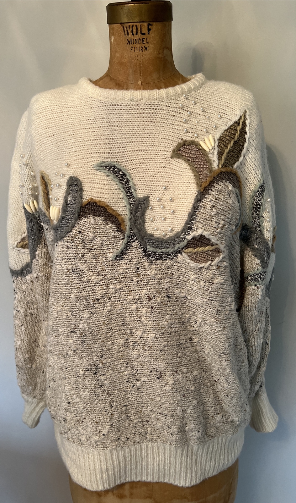 Vintage 1980’s 20ans Marie Kim Sweater Cottage Coastal Grandma Beaded L-XL