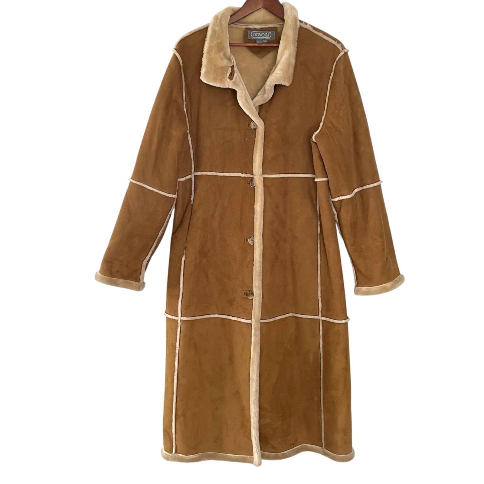 Vintage 70s Novelti Penny Lane Coat Medium M Tan Faux Suede Sherpa Lined Jacket