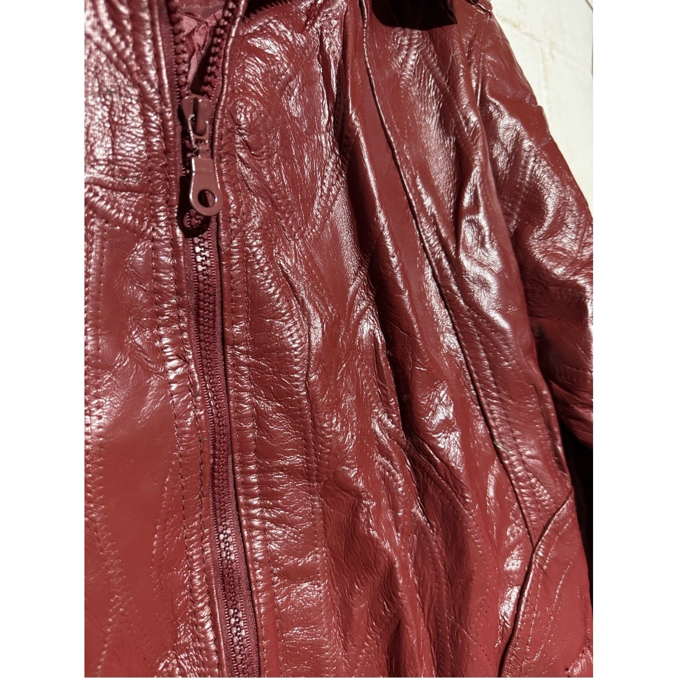 Tudor Court Vintage Leather Jacket Coat Women Size XL Patchwork Oxblood Red